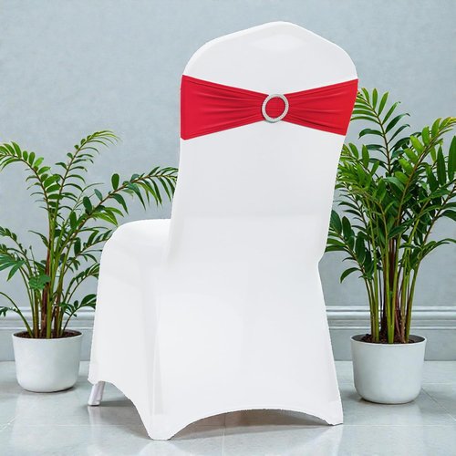 MDS Spandex Chair Sashes - 200 Pack Elastic Stretch Bands with Buckle Slider for Wedding Decor | Red