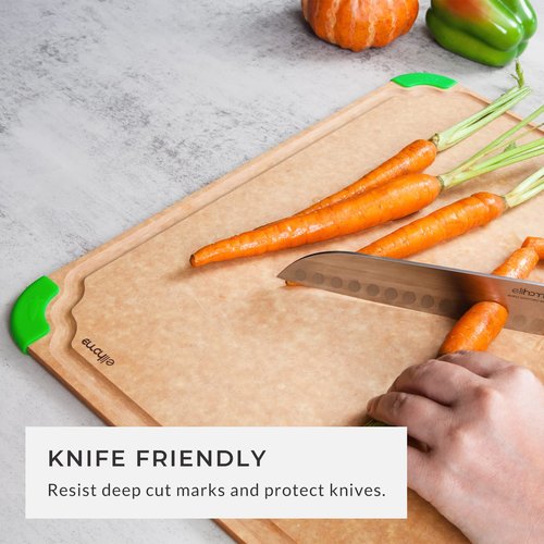 Elihome Premium Series Color Code Wood Fiber Dishwasher Safe Cutting board for Kitchen, Food Icon, Juice Grooves, Non-Porous, Non-slip Feet,Made in USA, X-Large 19 x 14 x 1/4"