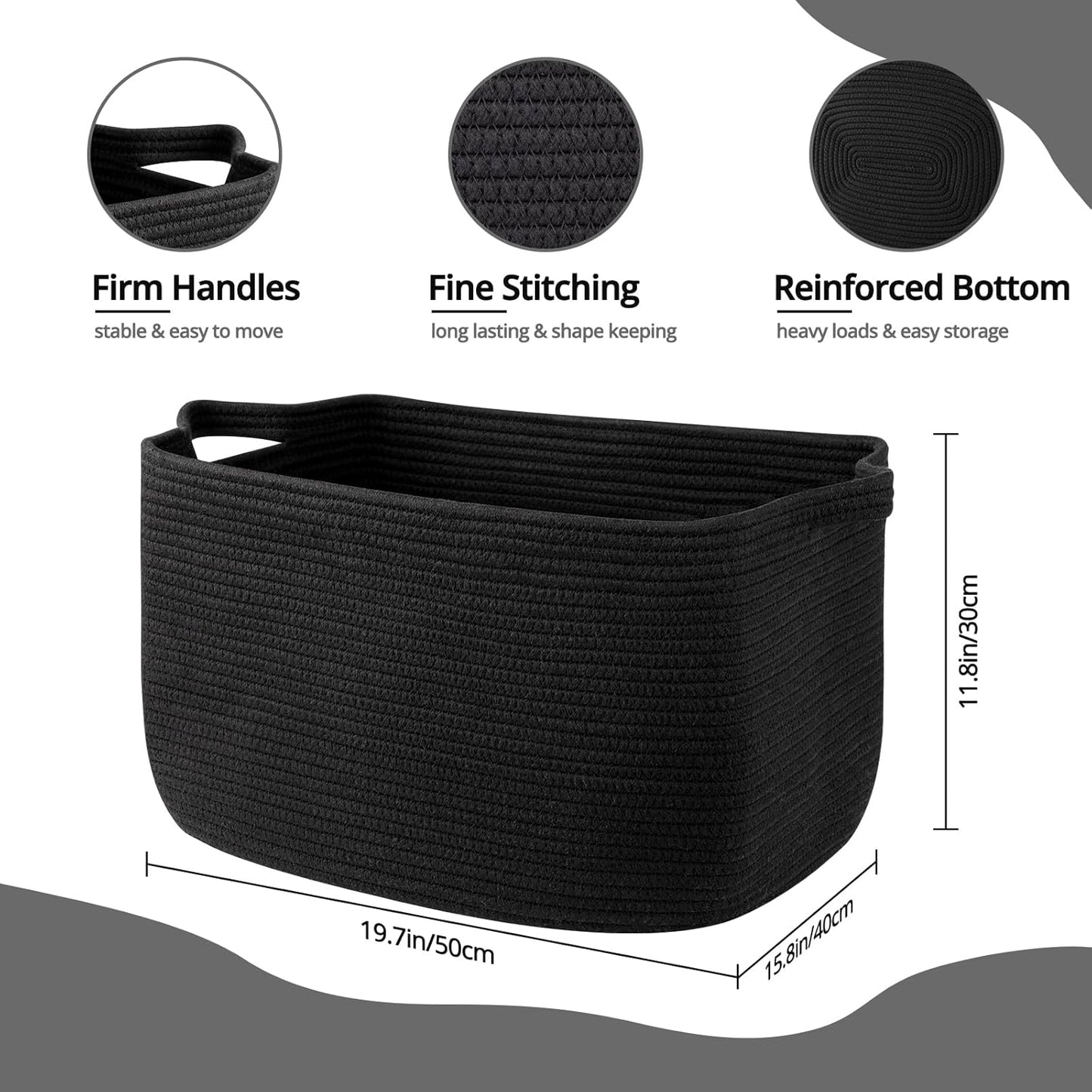 OIASKET Large Black Blanket Basket - Stylish Woven Storage for Toys, Towels & Laundry