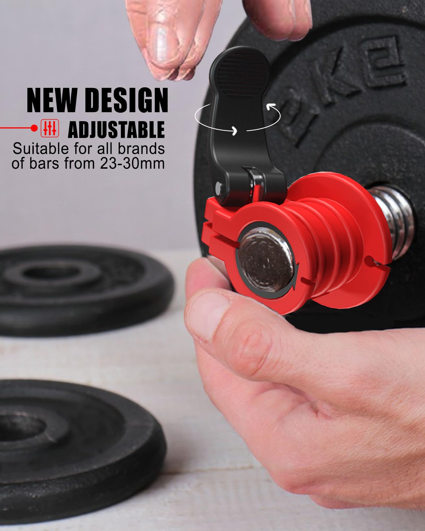 ZY-HUAN Pro Barbell Clips 1 inch Barbell Clamps 0.9-1.18inch Quick Release Weight Clips for Bars Multi-Size Adjustable Olympic Barbell Clamps (Red+Black)