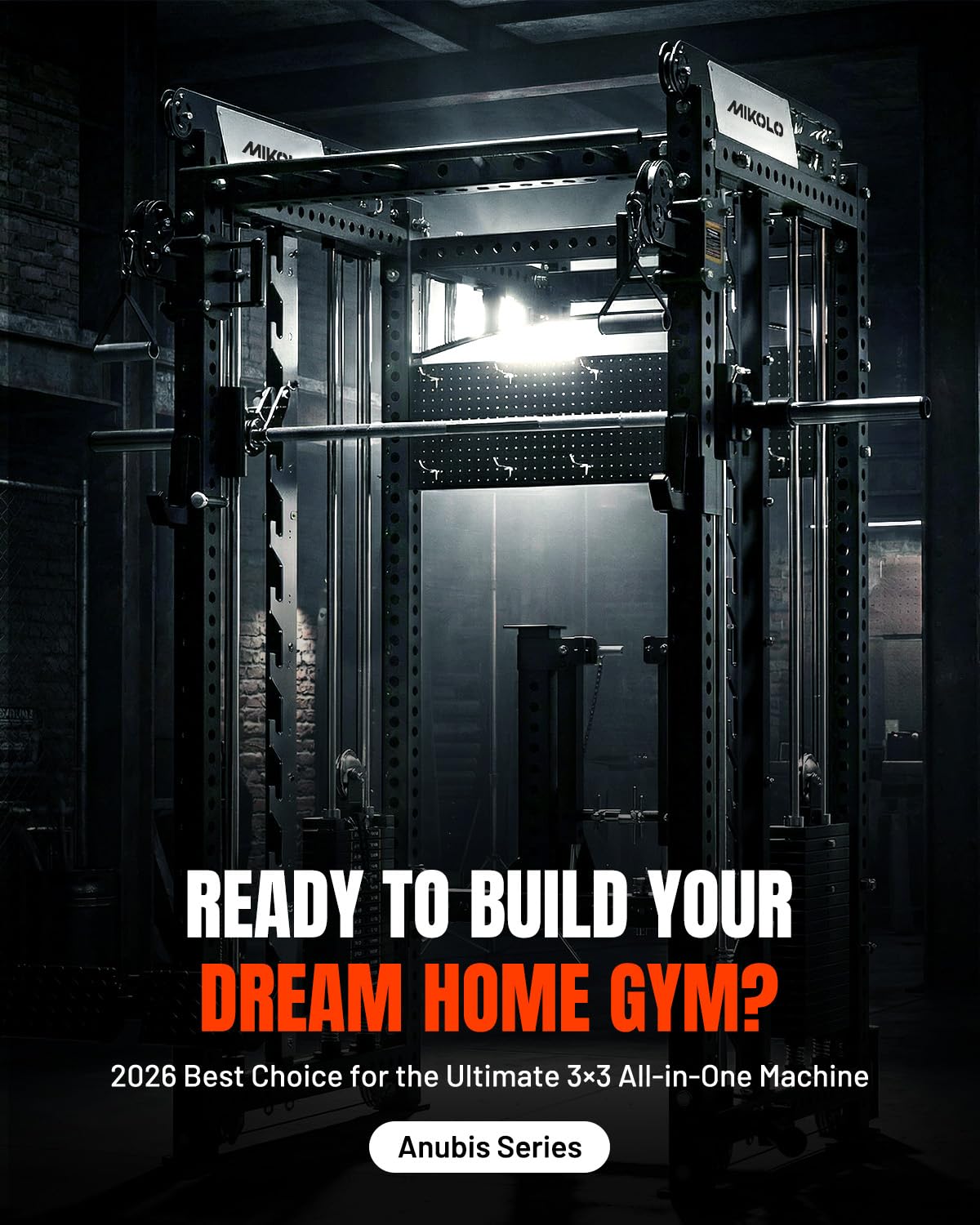 Mikolo Anubis-2.0 Ultimate Smith Machine, 2000LBS Power Cage with LAT Pulldown&Cable Crossover, Multi-Function Trainer with Aluminum Pulley System for Fitness Home Gym