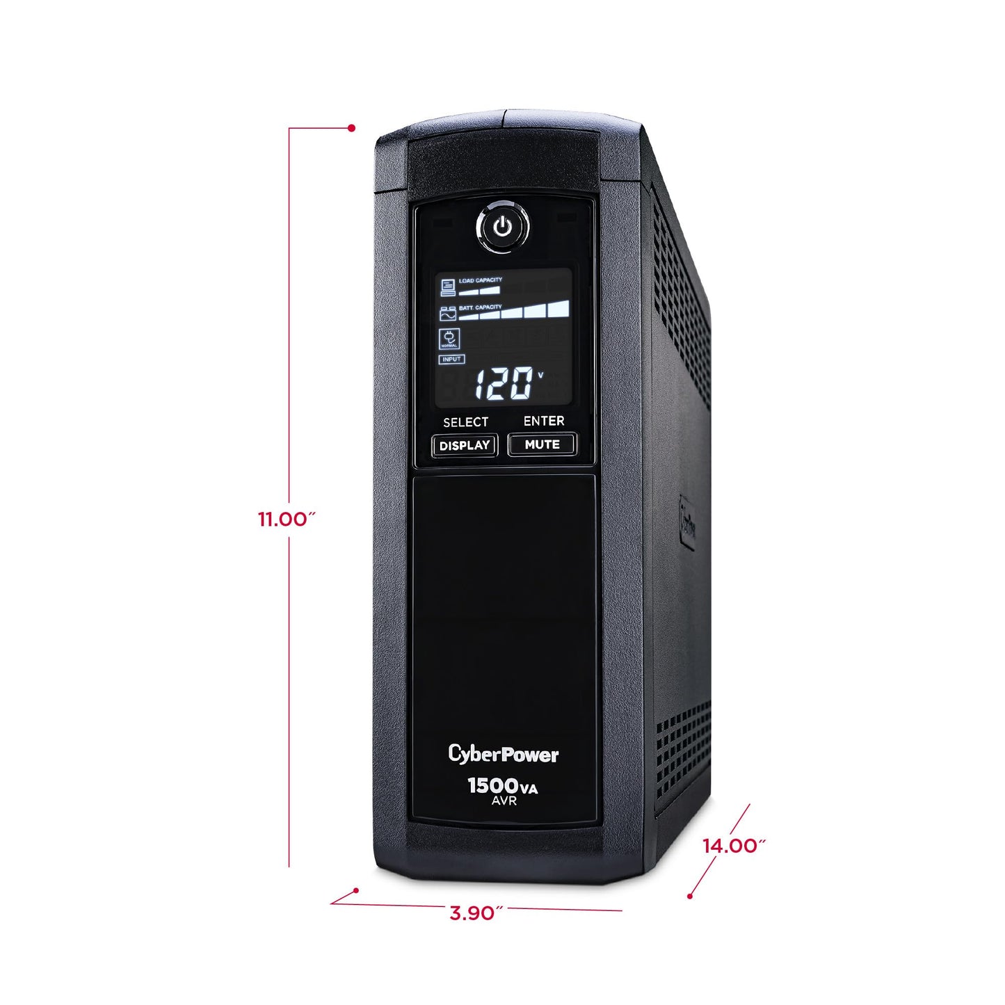 CyberPower CP1500AVRLCDTAA Intelligent LCD UPS Battery Backup and Surge Protector, 1500VA, 900W, 12 Outlets, AVR, Mini Tower, TAA Certified, UL Certified