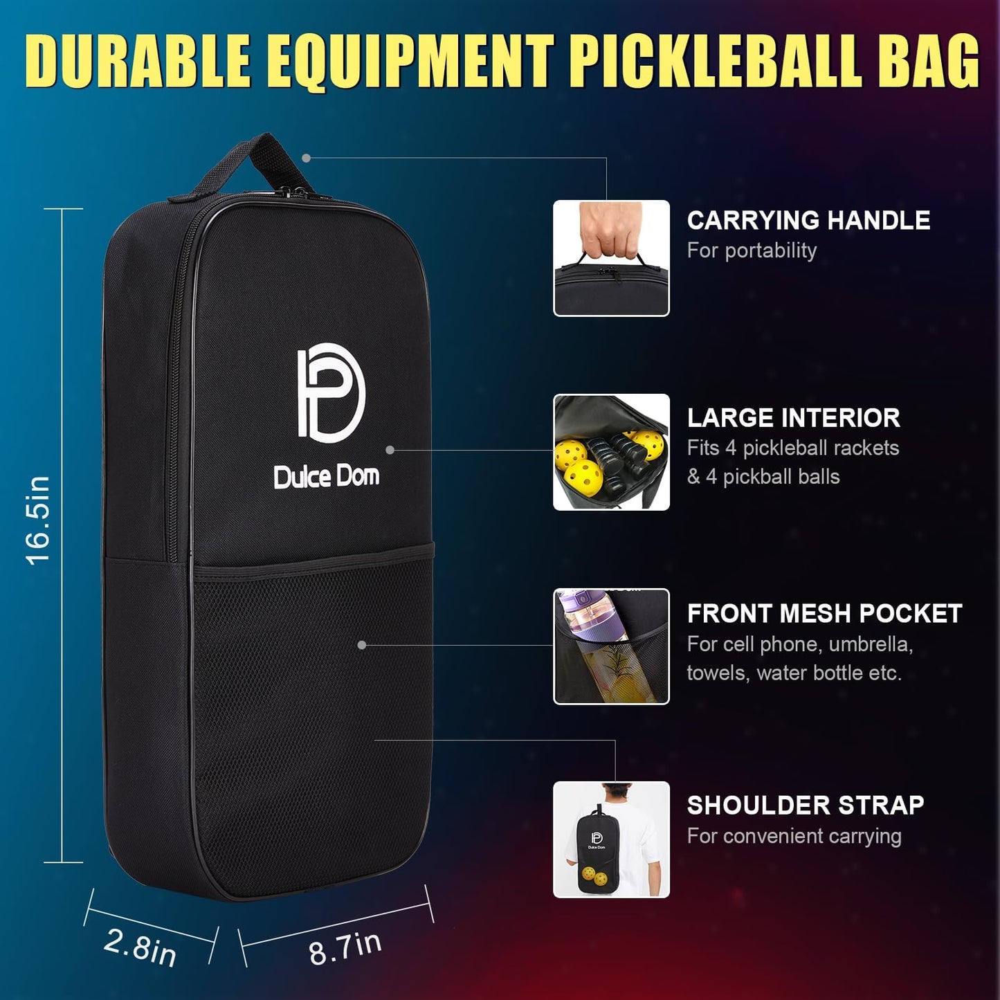 DULCE DOM Pickleball Paddles, USAPA Approved Lightweight Pickleball Set with 4 Premium Balls and Bag, Perfect Pickleball Rackets Gifts for Women Men