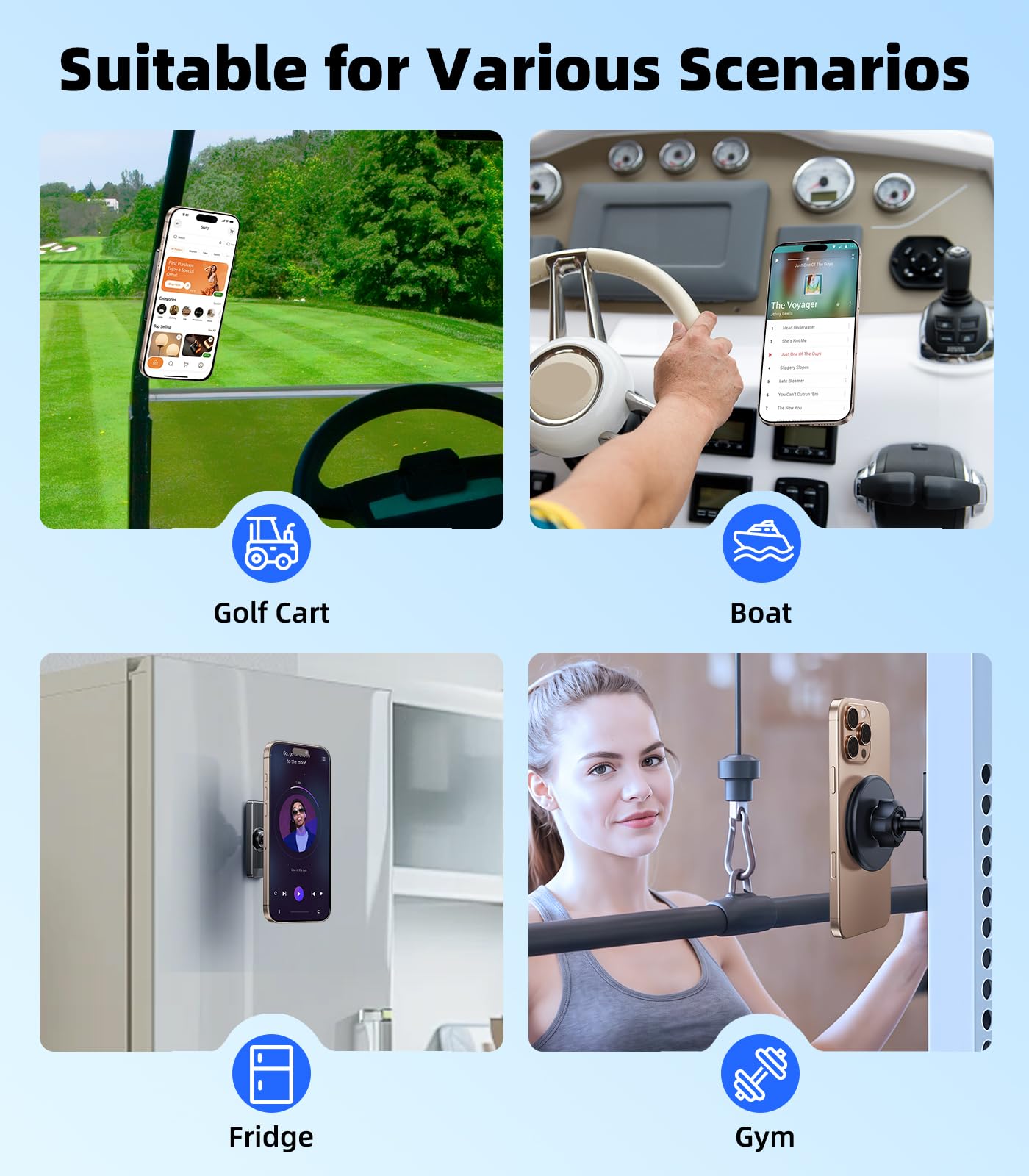 scenein Magnetic Golf Cart Phone Holder Compatible with MagSafe iPhone, Cell Phone Mount Fit for EZGO, Kandi, Yamaha, Icon, Club Car, Gym, Golf Cart Accessories Essentials Gift for Men Women Friends