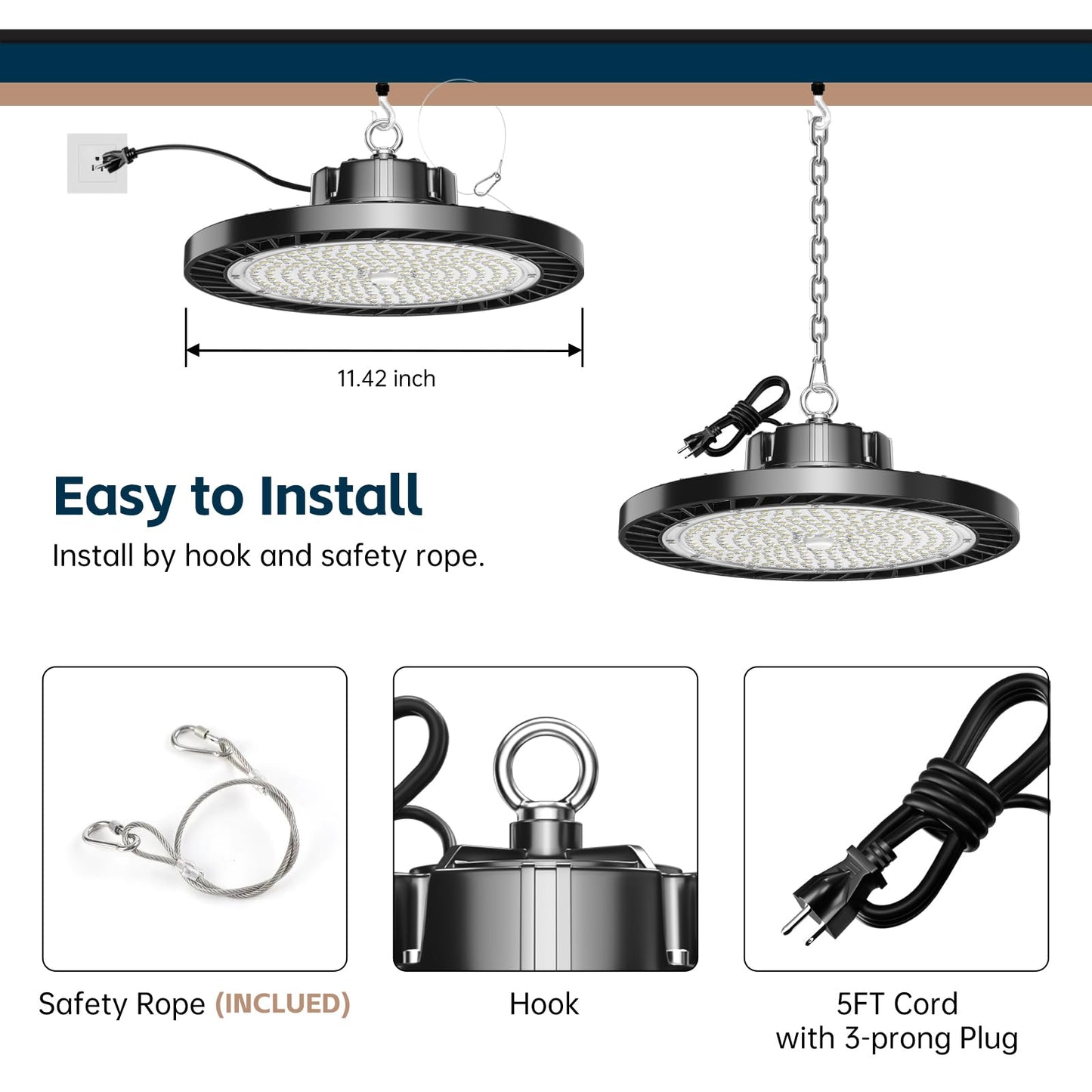 lvsdak UFO LED High Bay Lights 200W 30000LM 5000K 6 Pack with Plug Suitable for Warehouse Workshop Factory Gym Garage Barn AC100-277V
