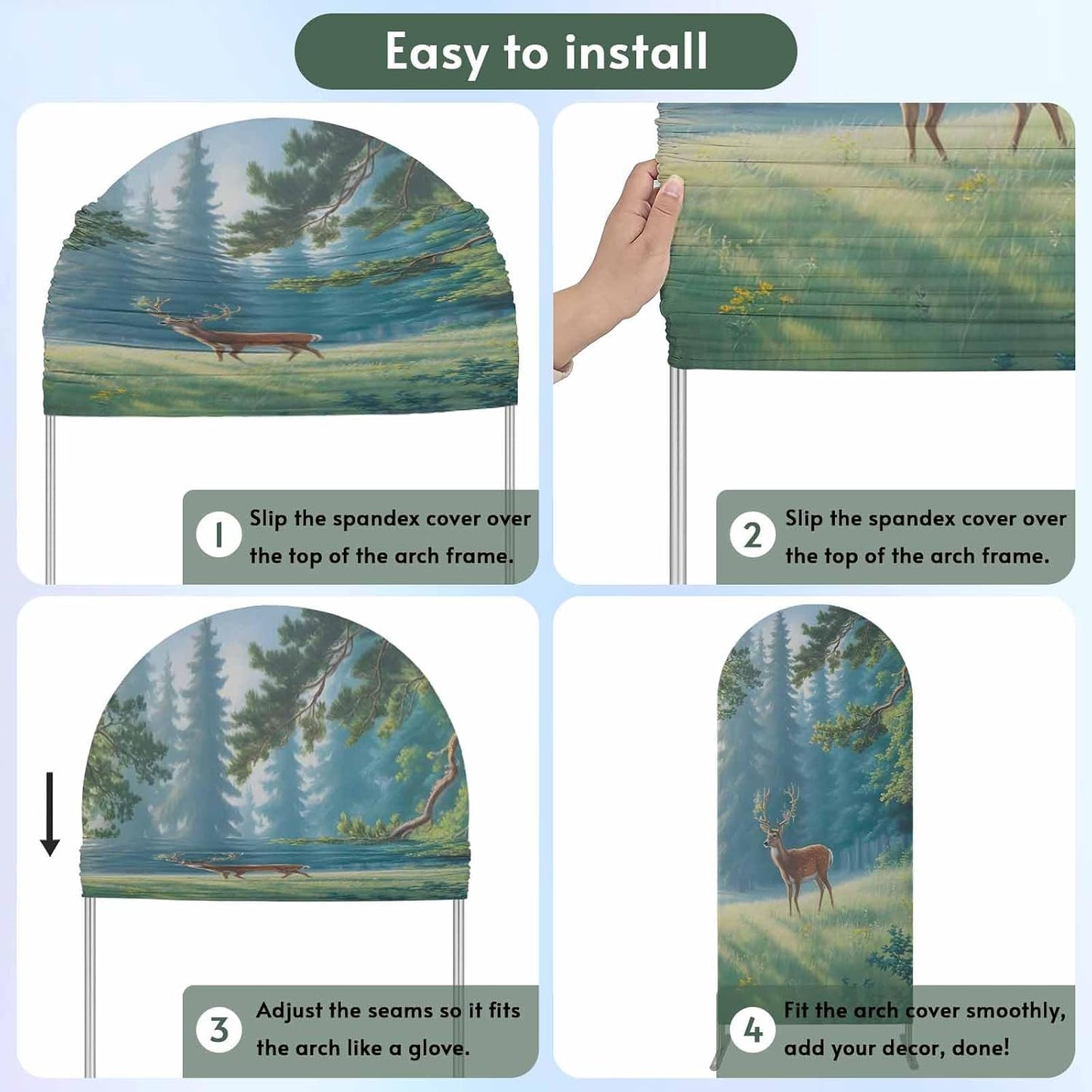 Jnbasdffb 7.2 Forest Elk Wedding Arch Cover,Stretchy Spandex Arch Backdrop Stand Covers FT,Green Trees Leaves Landscape