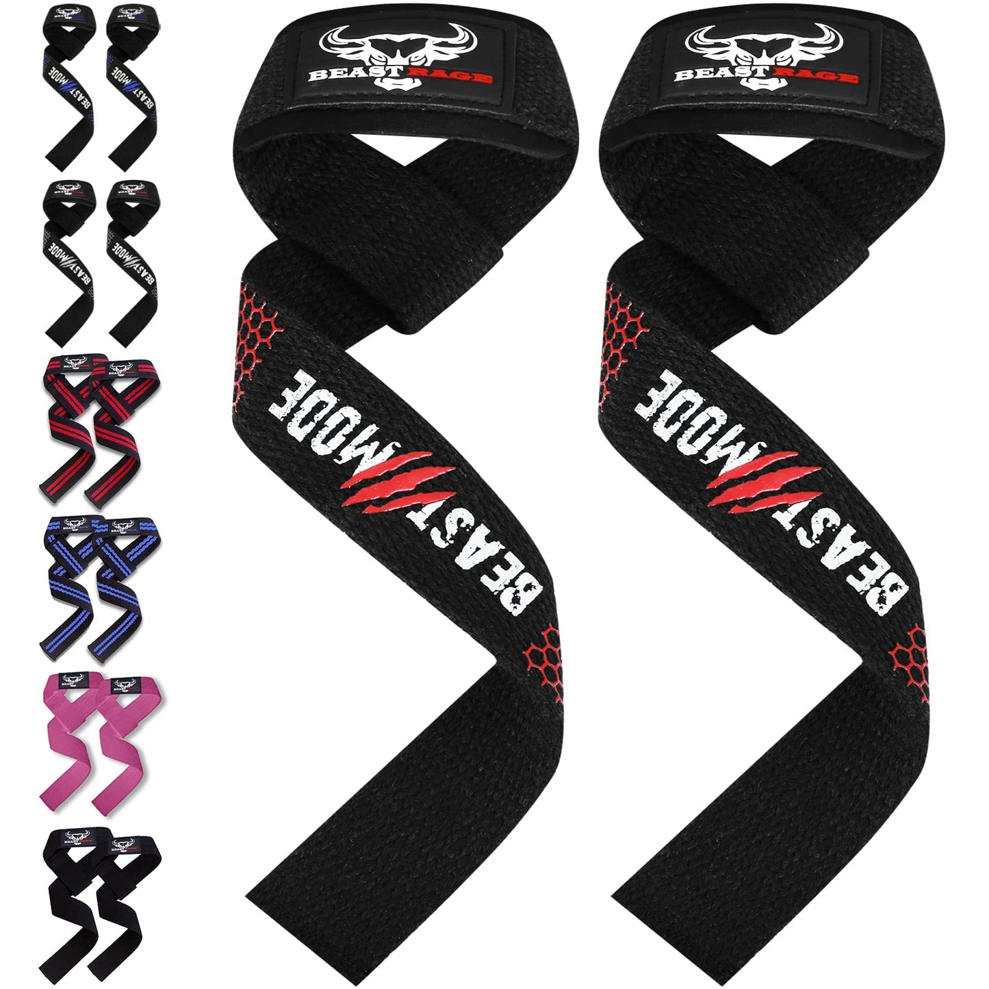 BEAST RAGE Lifting Wrist Straps for Weightlifting, Straps Gym Grip Power Workouts Lifting Straps Padded Neoprene & Premium Cotton Men Women, Deadlift Bodybuilding Exercise Lifting Straps (Gel)