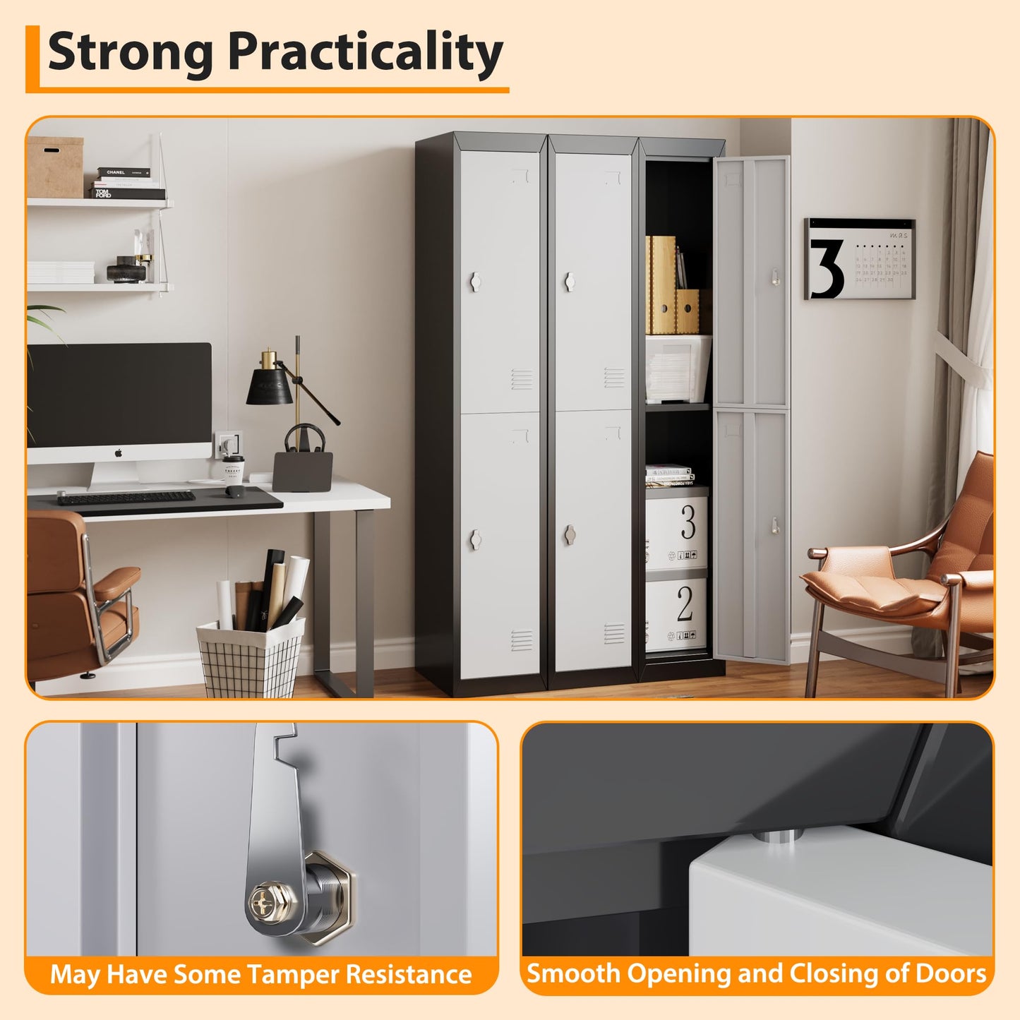 ExploreHorizon 72" Tall Metal Locker Cabinet with Lockable Doors & Keys, Employee Storage Organizer for School, Gym, Office, Home, Garage, Mudroom, Durable Steel Cabinet, Black - 2 Doors