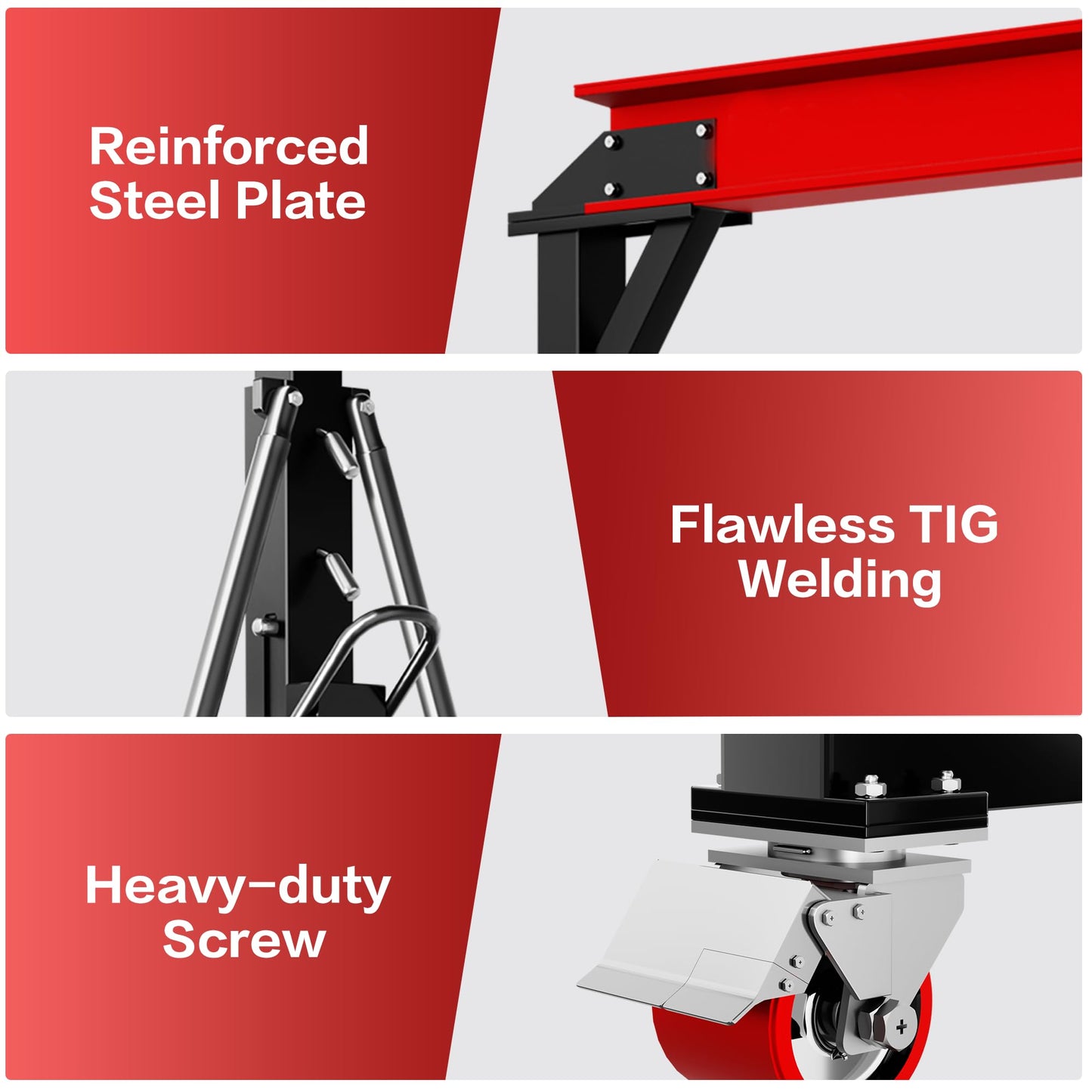 SILVEL 3 Ton Gantry Crane, Max 6600Lbs 8.53FT Maximum Capacity Width, Adjustable Height 8.53-12.47FT, Portable Shop Lift Hoist with 3 Ton Manual Trolley for Factories, Warehouses, Garage, Red
