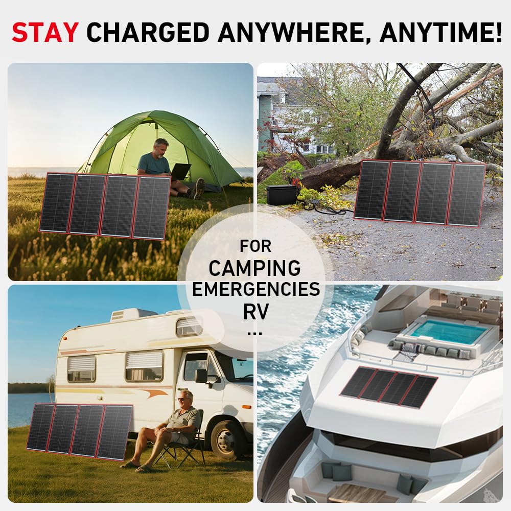 DOKIO 300W Foldable Solar Panel Kit for 12V Batteries & Power Stations, 15.2lb Monocrystalline Charger with PWM Controller, Dual USB, 9.85ft Cable, Folds to 19.3x37.4in for RV Camping