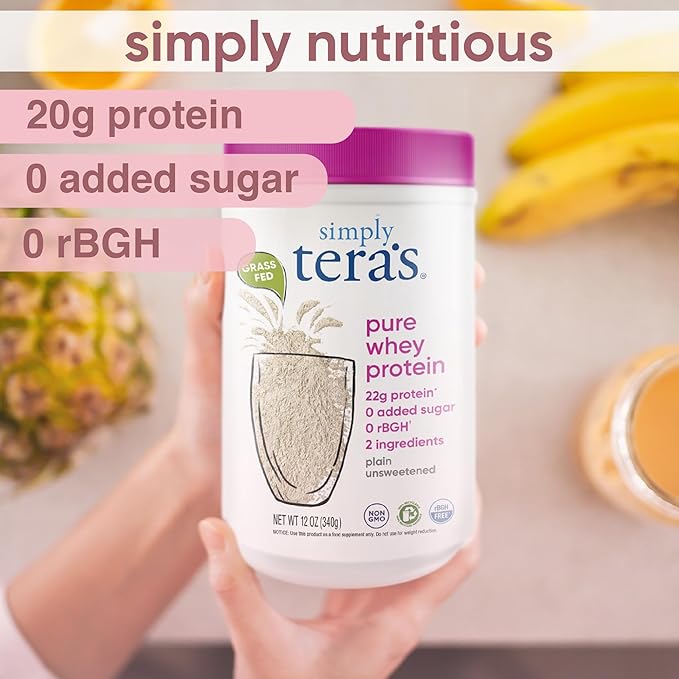 Simply tera's Pure Whey Protein Powder - Grass Fed Whey Protein Powder, Clean & Natural, Unflavored, Non-GMO, Kosher, Unsweetened - 12 Oz