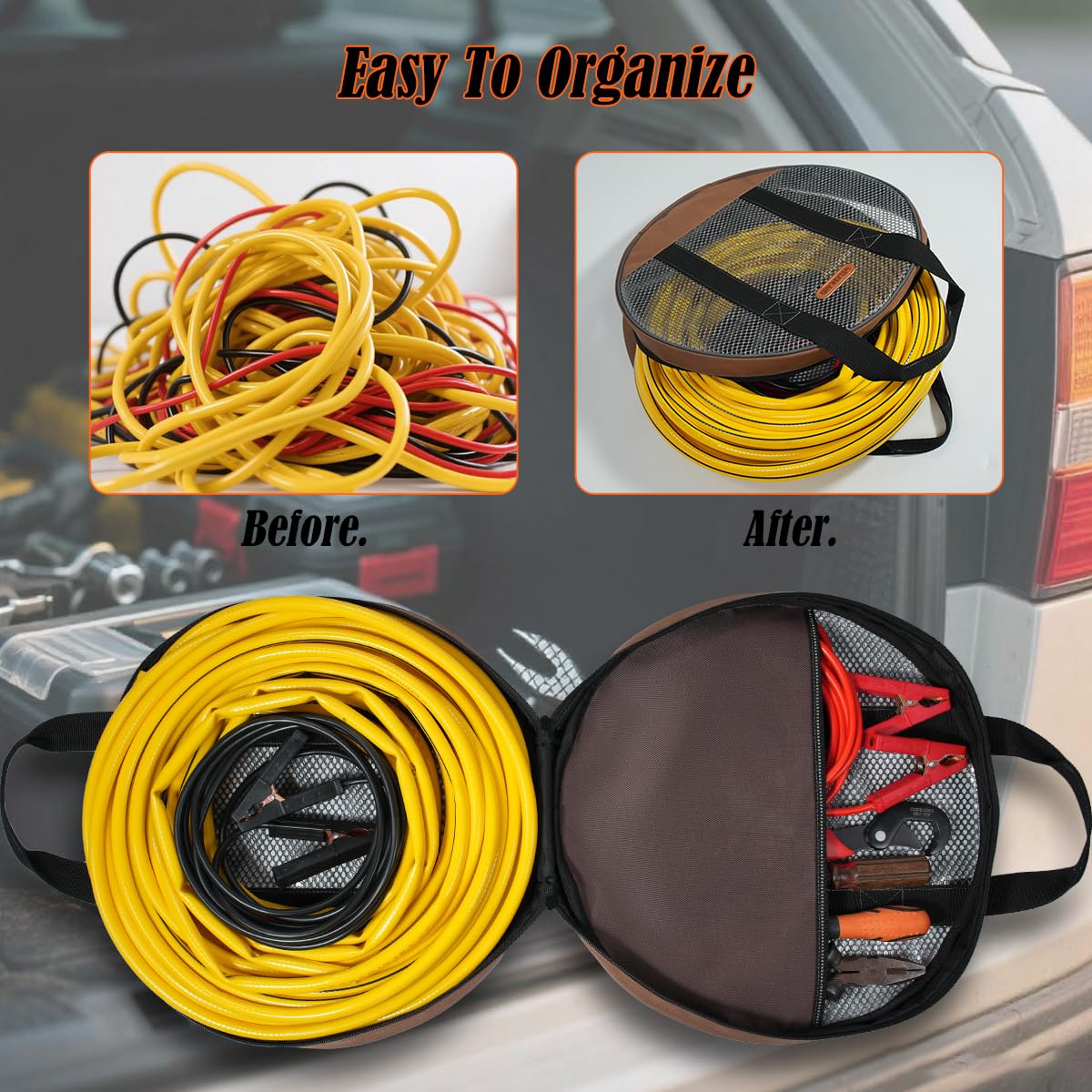 WELKINLAND 16-Inch Jumper Cable Bag, Clear Cable Bags, Durable Cable Storage Bag, Extension Cord Bag, Bags For Cables, Cords, and Hoses