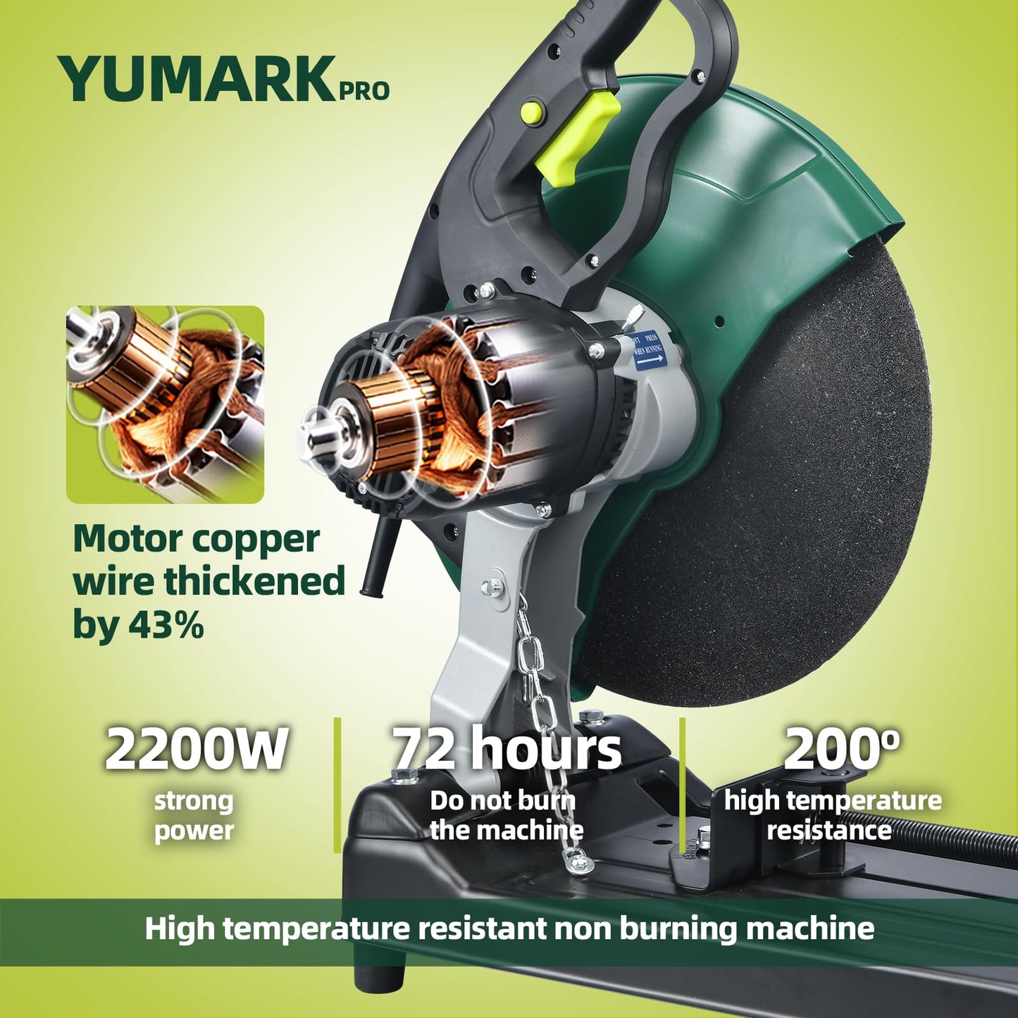 Yumark Abrasive Chop Saw, 2200W 3800RPM Steel Cutting Machine, Metal Cutting Saw with Blade for Rebar, Angle Steel, Hollow Pipe Cutting