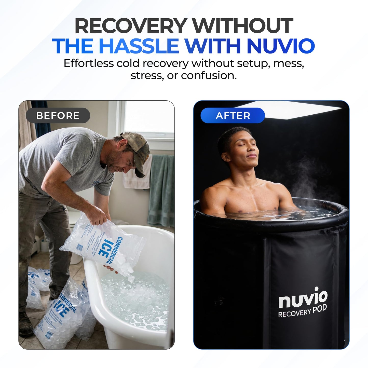 Nuvio Portable Ice Bath Tub - Inflatable, Cold Plunge Tub 87 Gallons, Full Body Plunge with Lid & Drain, Fits Up to 6'10", Indoor/Outdoor Cold Therapy