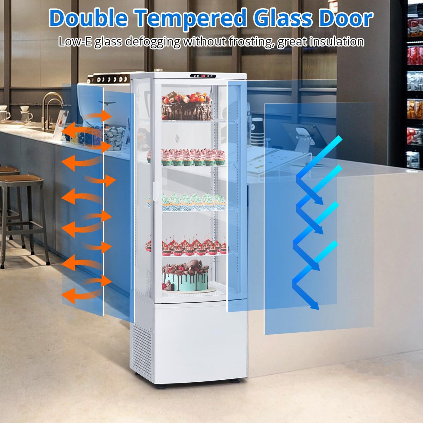 IDEALHOUSE 8.4 Cu.FT Commercial Refrigerator Display,Glass Door Beverage Cooler,Adjustable Shelving,LED Lighting,Countertop Fridge
