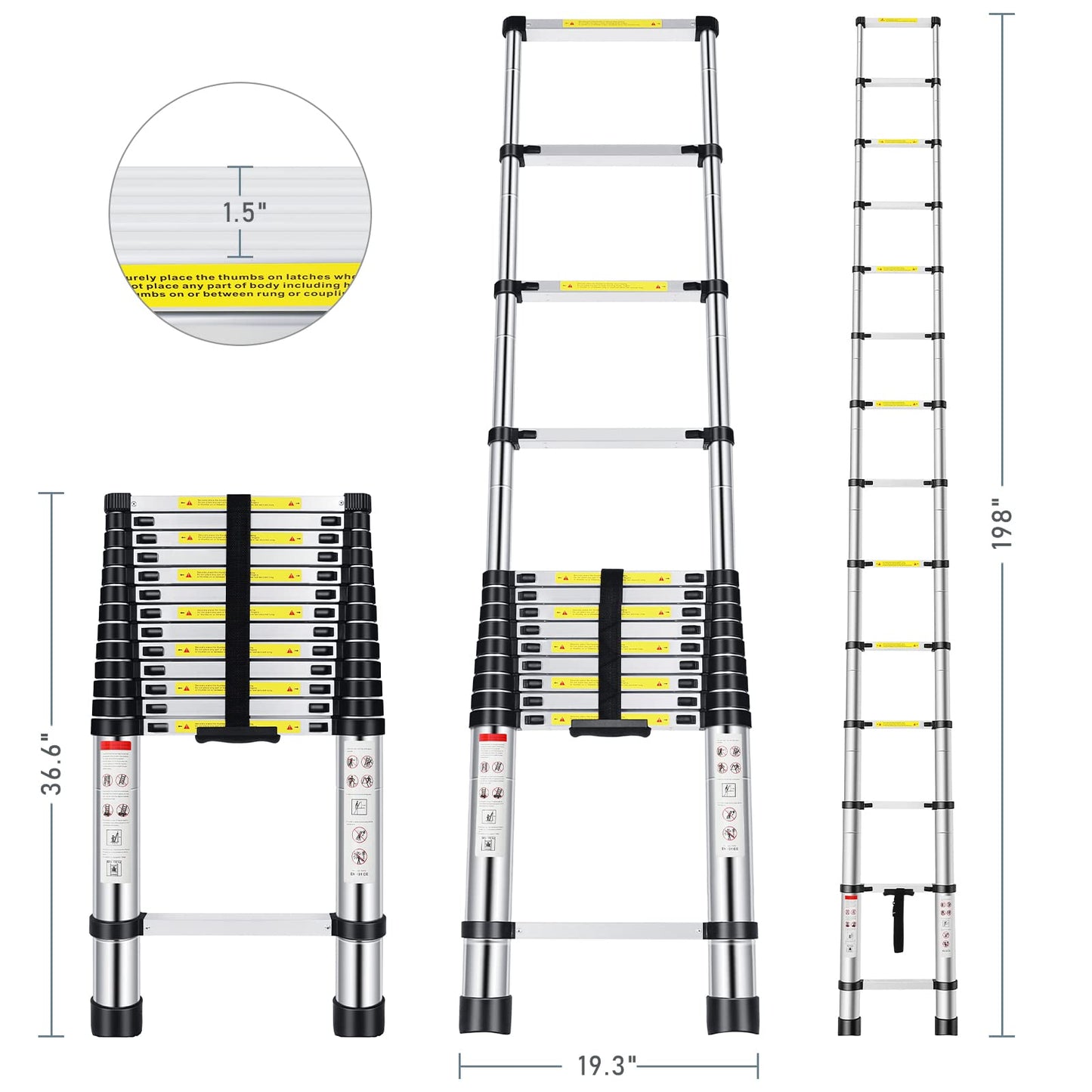 Telescoping Ladder 16.5FT, Telescopic Extension Ladder, Aluminum Alloy Folding Ladder Portable Multi-Purpose for Indoor Outdoor Work, Heavy Duty 330 lbs Load