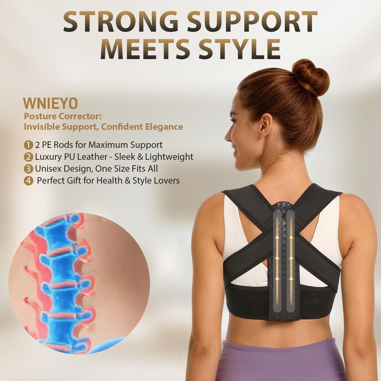 WNIEYO Posture Corrector for Women and Men Back Brace for Women Back Straightener for Effective Lower Back Pain Relief, Scoliosis, and Better Posture Support(S/M)