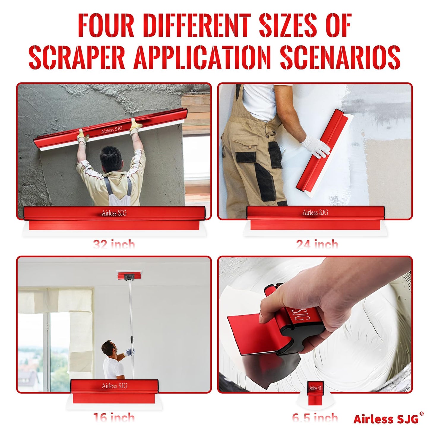Aluminum-Handle Drywall Skimming Blade Set – 6.5",16", 24", 32" Stainless Steel Blades with 3pc Extra Replaceable Blades,34"-62" Extension Pole,Drywall Finishing Tools with Portable Case