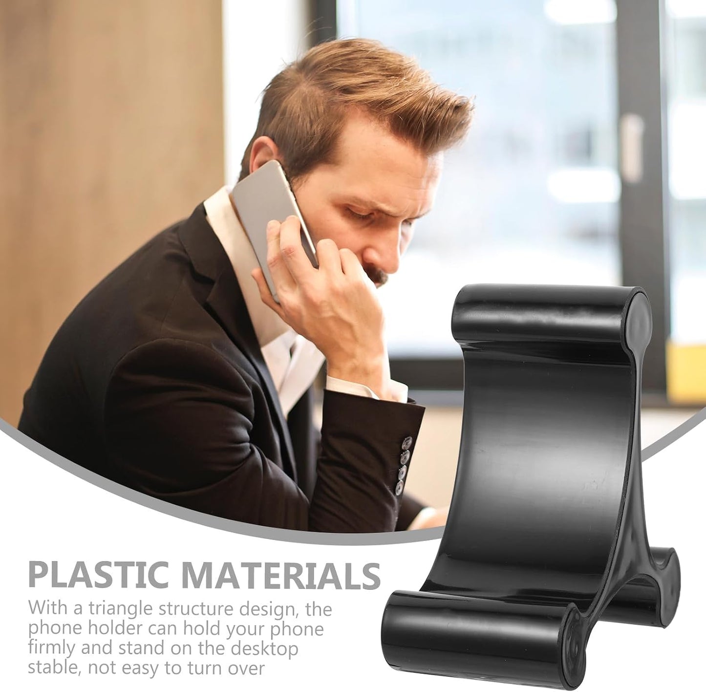 AGFELO Triangle Desktop Phone Holder Stand for Cellphone and Tablet, Black Triangular Desk Mount Rack for Mobile