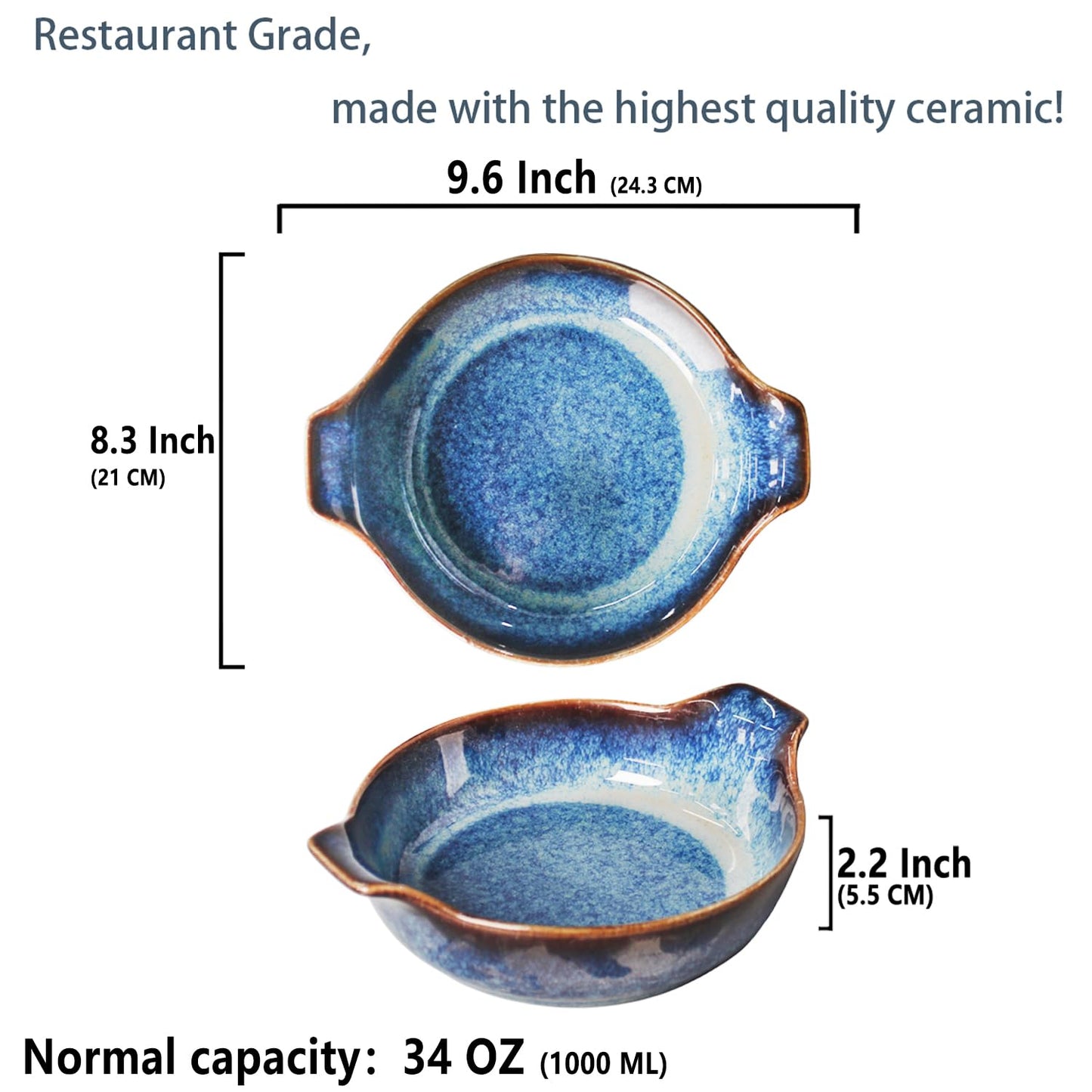 LIUYWYHCF Ceramics Au Gratin baking Dishes Set of 2, Baking Tray Bake ware, 34 oz Ramekins, for Pie Pan, Appetizer, Tart, Dessert, Quiche, Oven Small dish, individual dishes, Deep Round 9.6 Inch