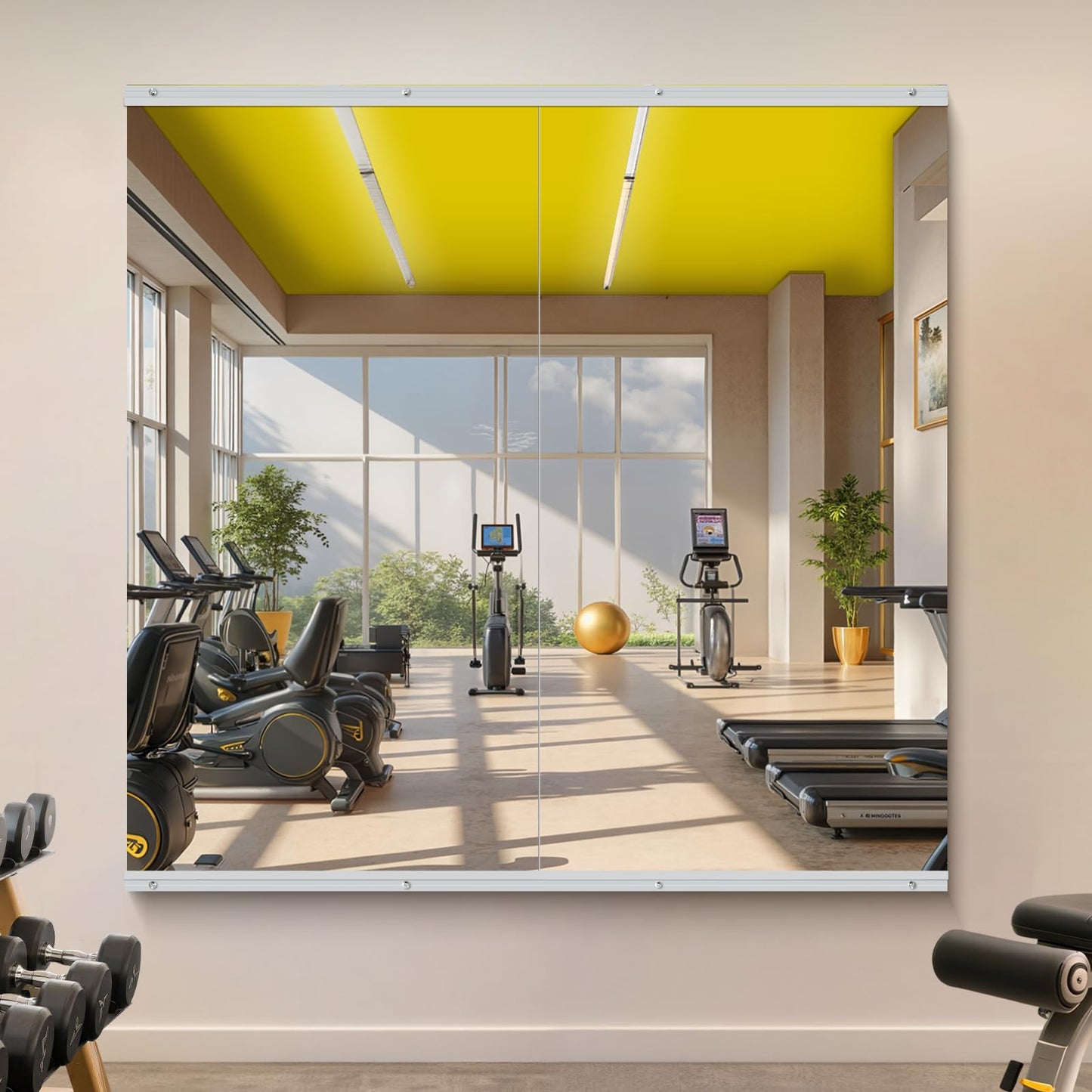 InfiniGlass Home Gym Mirror - 55x28 Inch, 2PCS Frameless Tempered Glass Full Body Mirror for Wall Mount - Ideal for Yoga, Workout, Bedroom, Dance Studio (Silver)