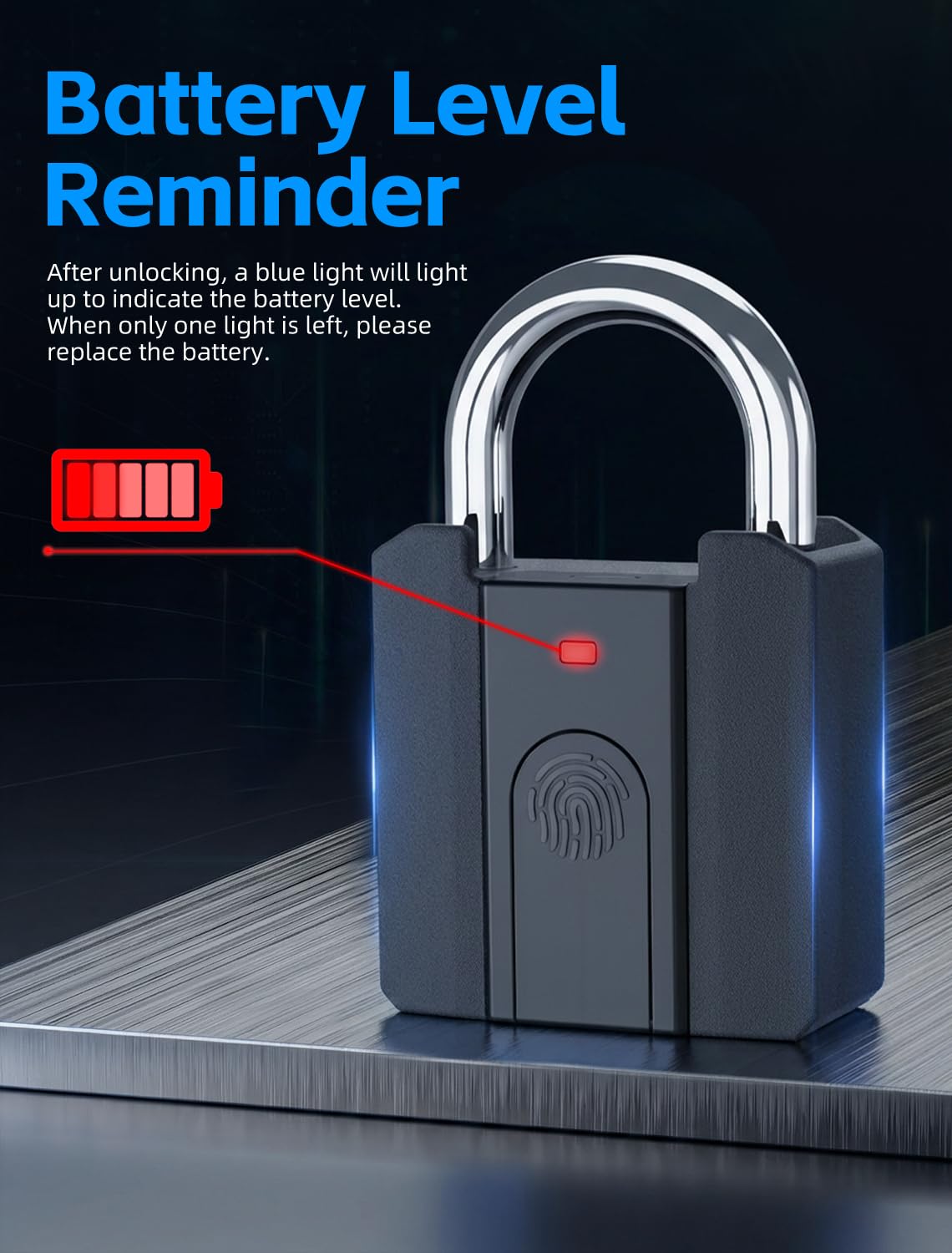 Smart Fingerprint Padlock with Key Backup, Stores 20 Prints, IPX5 Waterproof, Keyless Lock with CR2032 Battery for Gym Locker, Gate, Fence & Shed (Black)