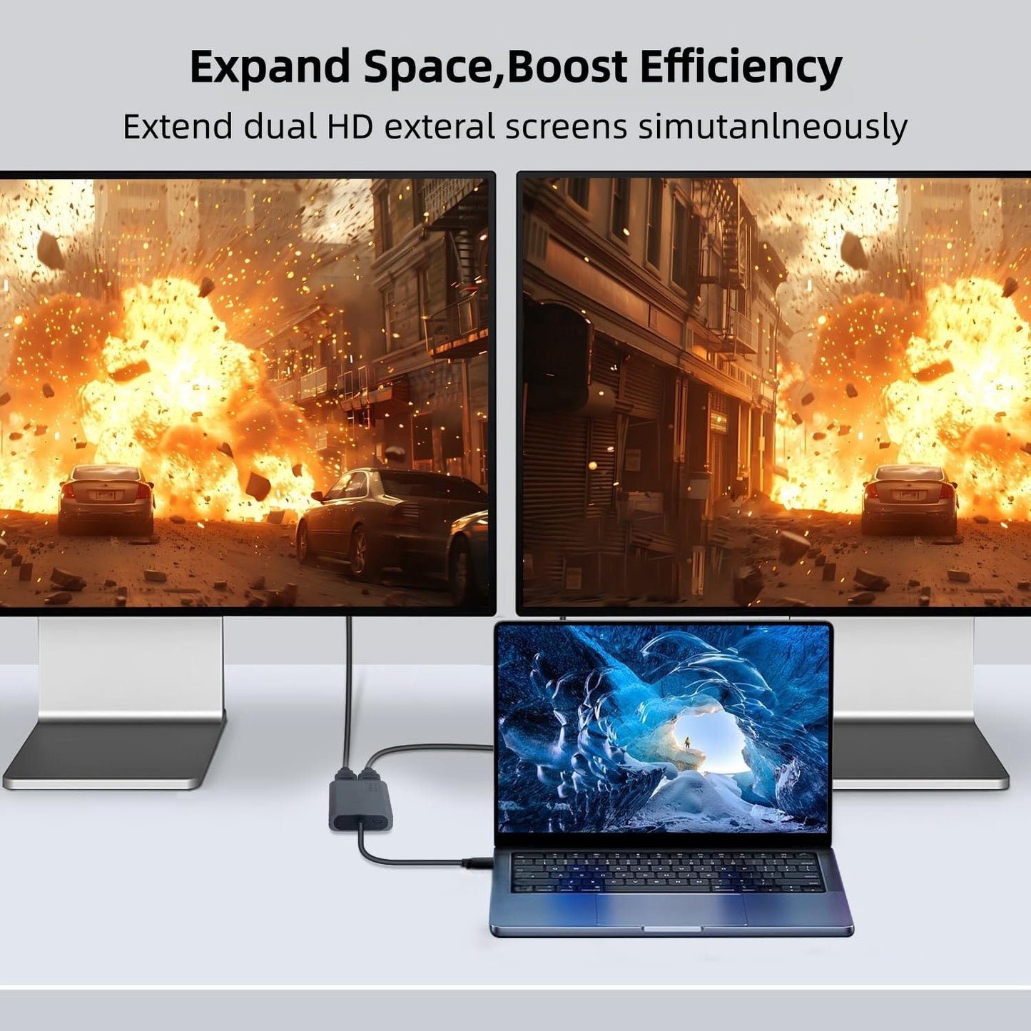 XinYaa 3.0 3.0 2X 3 USB to Dual HDMI Adapter, USB A to HDMI Monitor Converter, HDM I Splitter for Dual Monitors