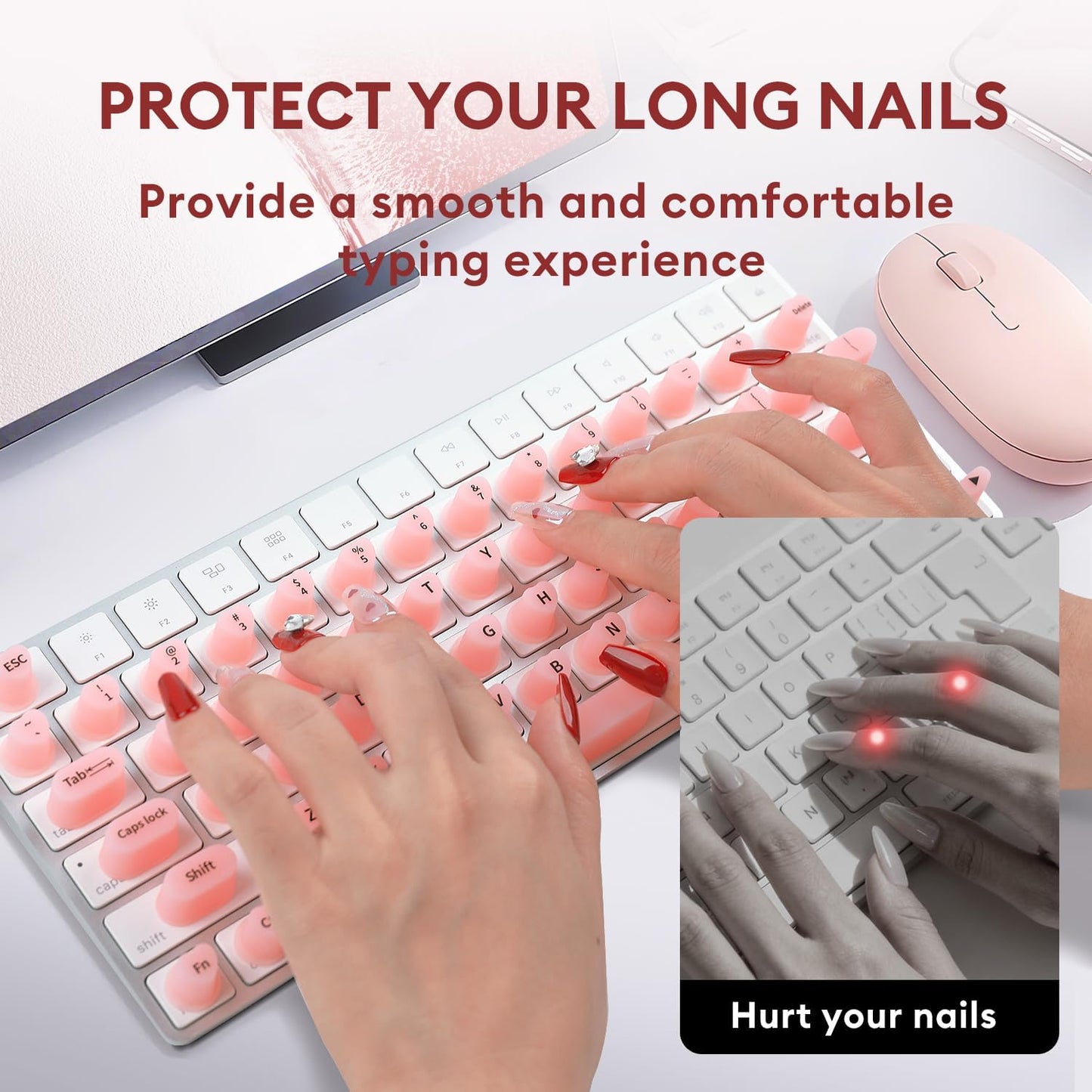 Allinside 70 Raised Silicone Keyboard Stickers for Long Nails, Reusable Self-Adhesive Key Stickers for Comfortable