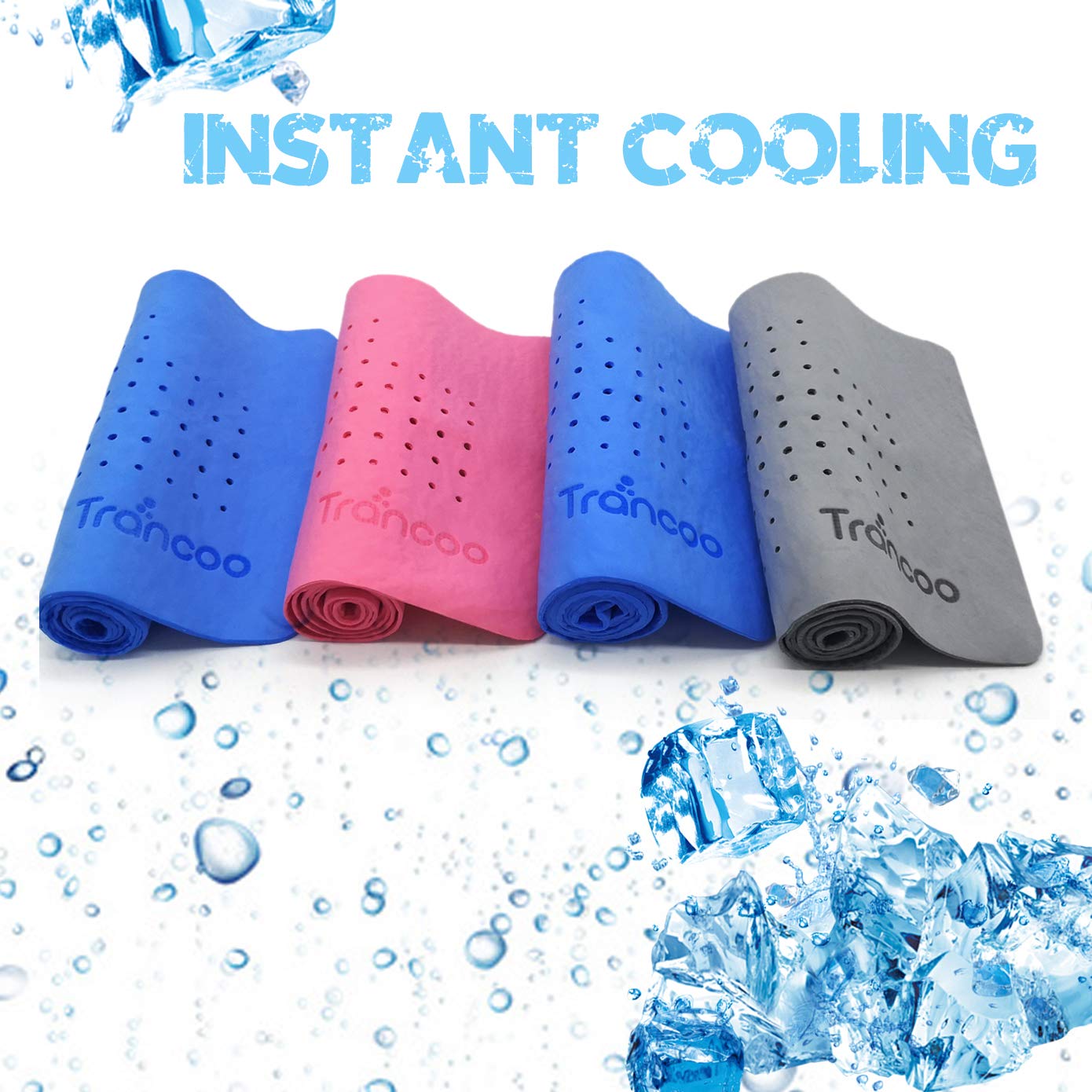 Trancoo 2 Packs PVA Cooling Towel(33"X7.85",Perforated Chill Towel, PVA Cooling Scarf,Sweat Rags for Workout, Neck Warp Sports Towel for Running, Hiking,Swimming Golf (Blue+Pink)