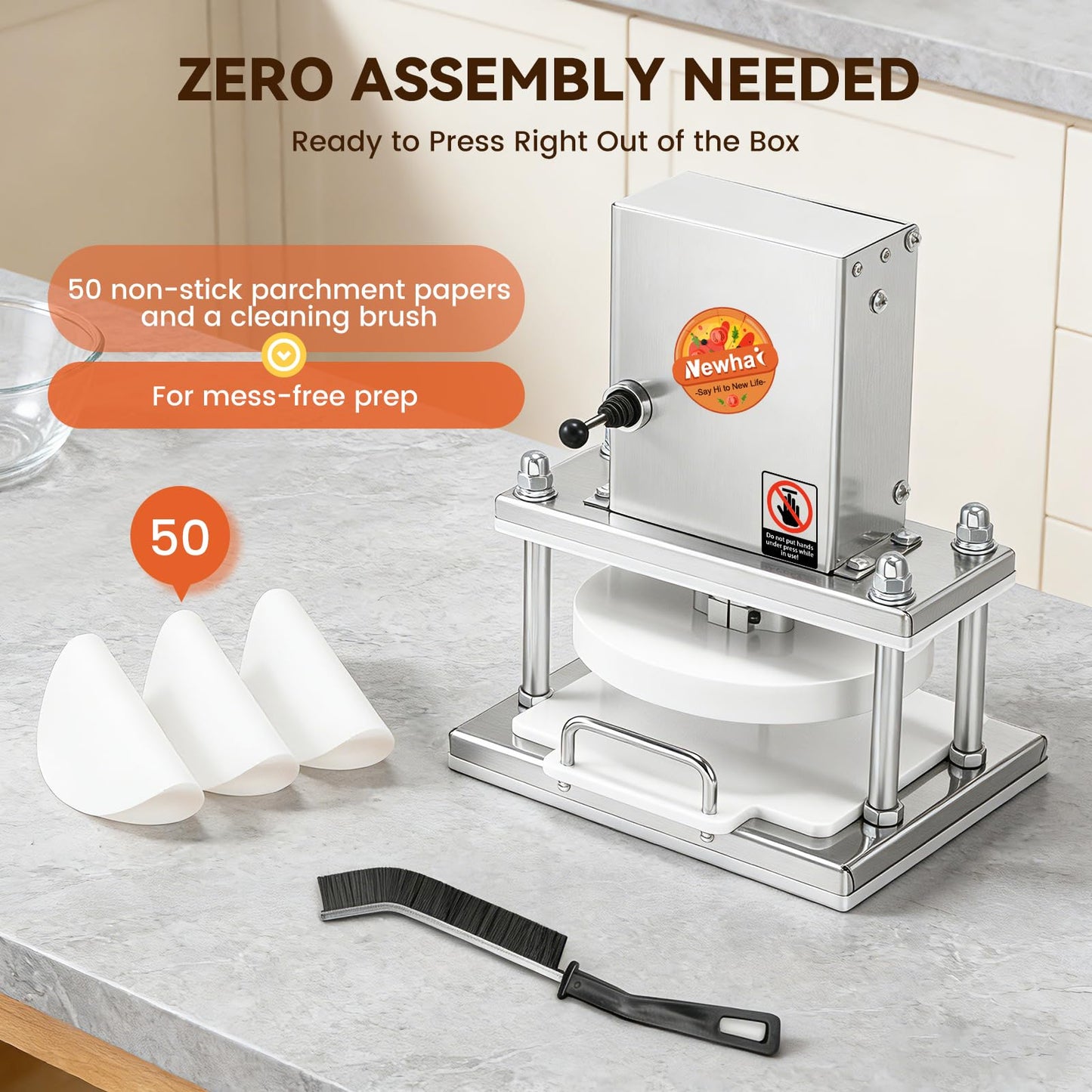 Newhai 8.6” Electric Pizza Dough Press Machine Commercial Dough Roller Sheeter Stainless Steel Pastry Bread Press Forming Processor for Bakery Home Restaurant Use
