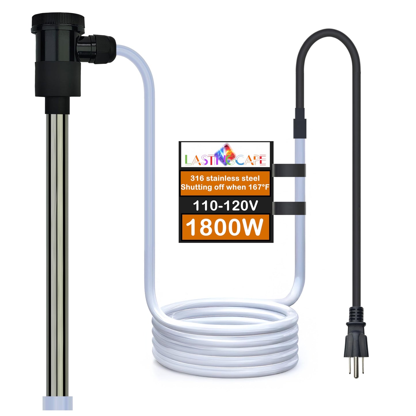 LASTINGCAPE 1800W Fully Submersible Pool & Hot Tub Portable Electric Immersion Water Heater with WiFi Timer, Auto Shut Off and Temp Control for Swimming Pool, Above Ground Pool, Bathtub and Baptistry