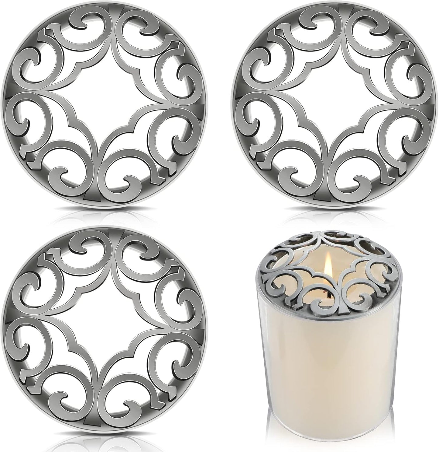 Shellwei Candle Toppers - 4 Pcs Silver Jar Lids for Even Burning | Perfect Accessories for Scented Candles