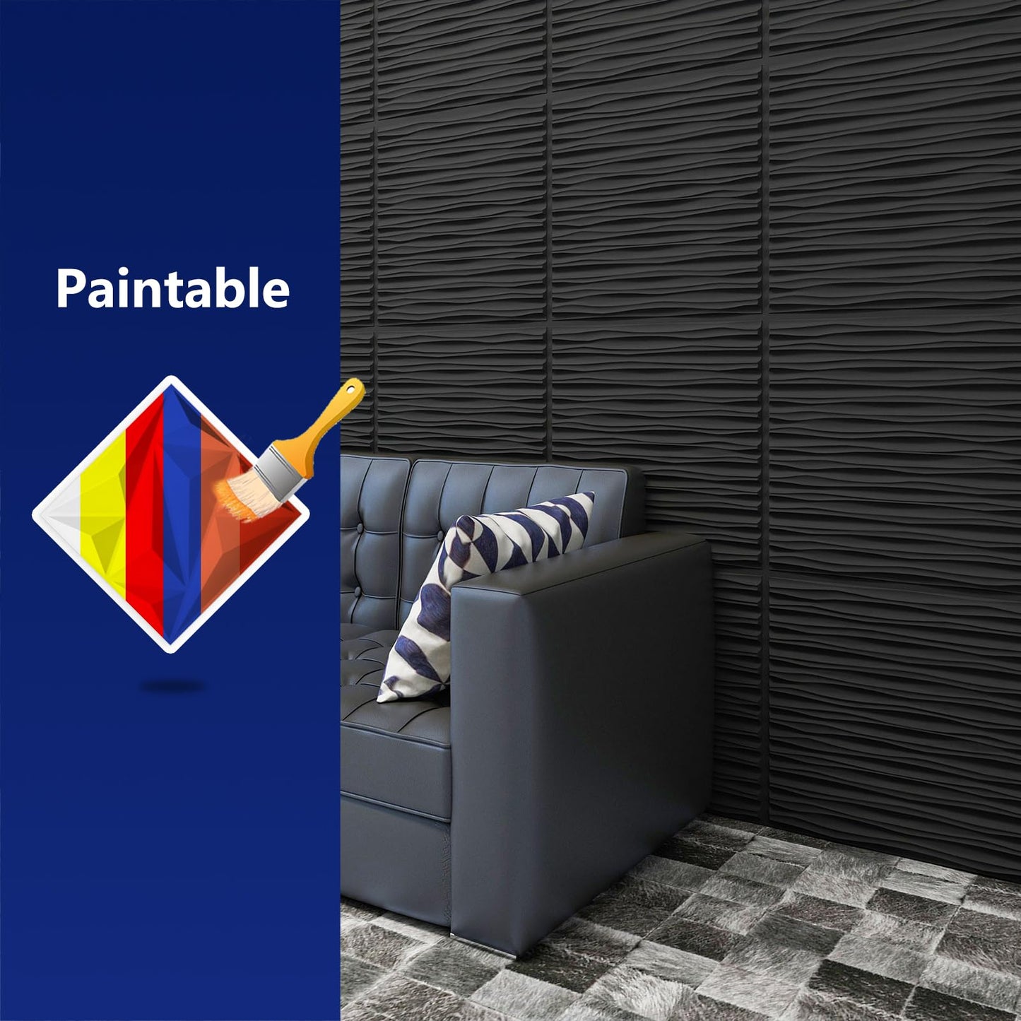 Art3dwallpanels Ceiling Tiles 24 x 24 for Interior Wall Décor, 12 Pack Drop Ceiling Tile 3D Wall Panel Fire Rated Waterproof Premium PVC, No Sag and Breakage Wall Panels Cover 48.Sq.Ft. Black