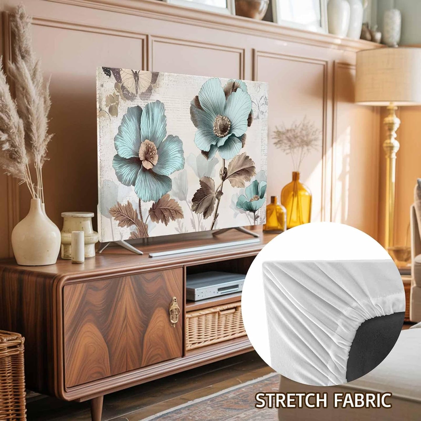 Singingin 32 Inch, Victorian Style Broccoli Butterfly TV Dust Cover Blue Flowers Plant Computer Monitor Cover Dustproof