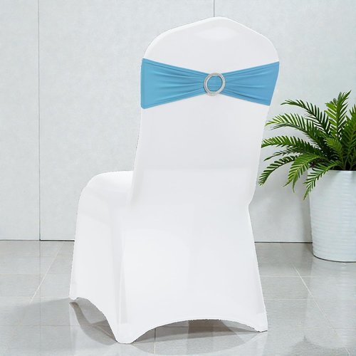 MDS Spandex Chair Sashes - Universal Fit Elastic Stretch Bands with Buckle for Weddings | Blue, Pack of 150
