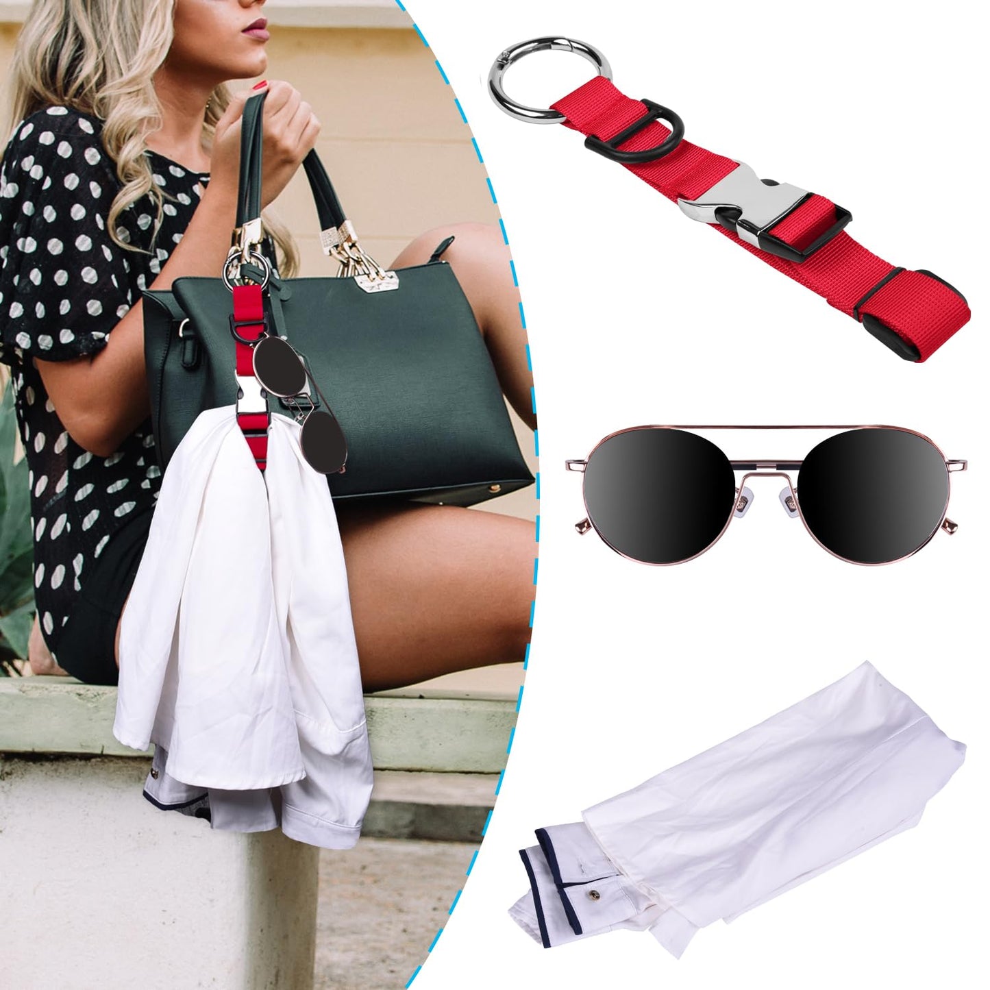 Wisdompro Jacket Gripper Strap, Add a Bag Luggage Straps Baggage Suitcase Belts Travel Accessories with Hook and D-Ring - Make Your Hands Free, Easy to Carry Your Extra Bags - Red