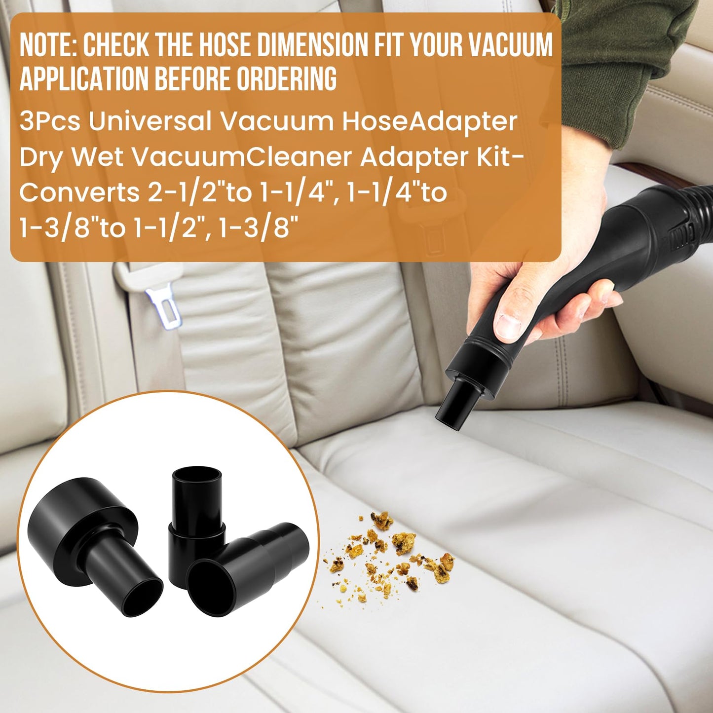 ZDRU 3Pcs Universal Vacuum Hose Adapter Kit - Multi-Size Adapters (2-1/2" to 1-1/4", 1-1/4" to 1-3/8" to 1-1/2", 1-3/8" to 1-1/4") Reducer Attachments for Wet Dry Vacuum Cleaner