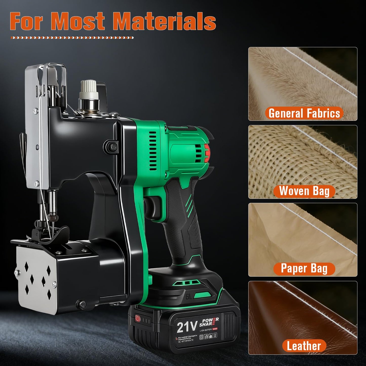 Cordless Bag Closing Machine with 2x3.0A Batteries, Brushless Motor, Battery Bag Sewing Machine Portable Bag Closer Stitcher Packing Machine for Feed Sacks, Rice Bags, Burlap Sack