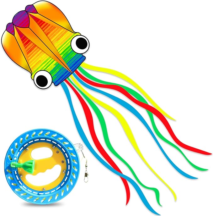 Xida Octopus Kite for Kids Ages 4-8, Professional Kites for Beginners and Adults, Easy to Fly Beach Kites for Boys and Girls, Long Colorful Tail with 200ft Line, Large Kite for Outdoor Family Games