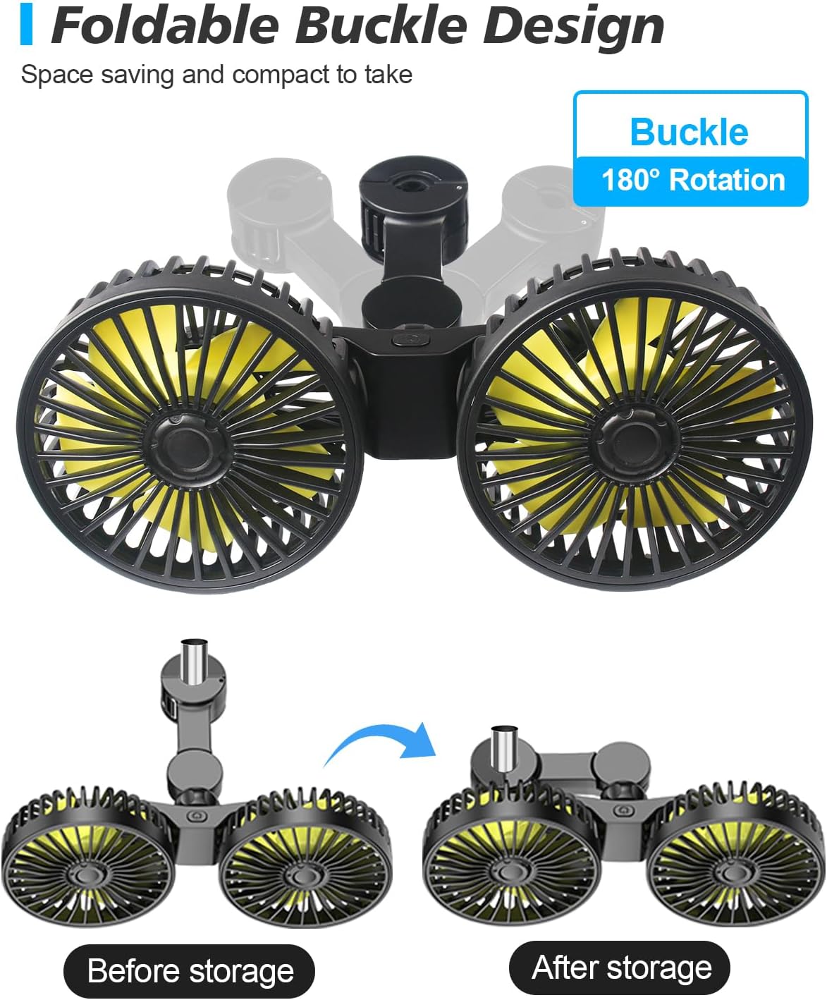 3 360 Poraxy Car Fans for Backseat Kids, Dual Head Car Fans that Blow Cold Air, Cooling USB Back Seat Speed Degree