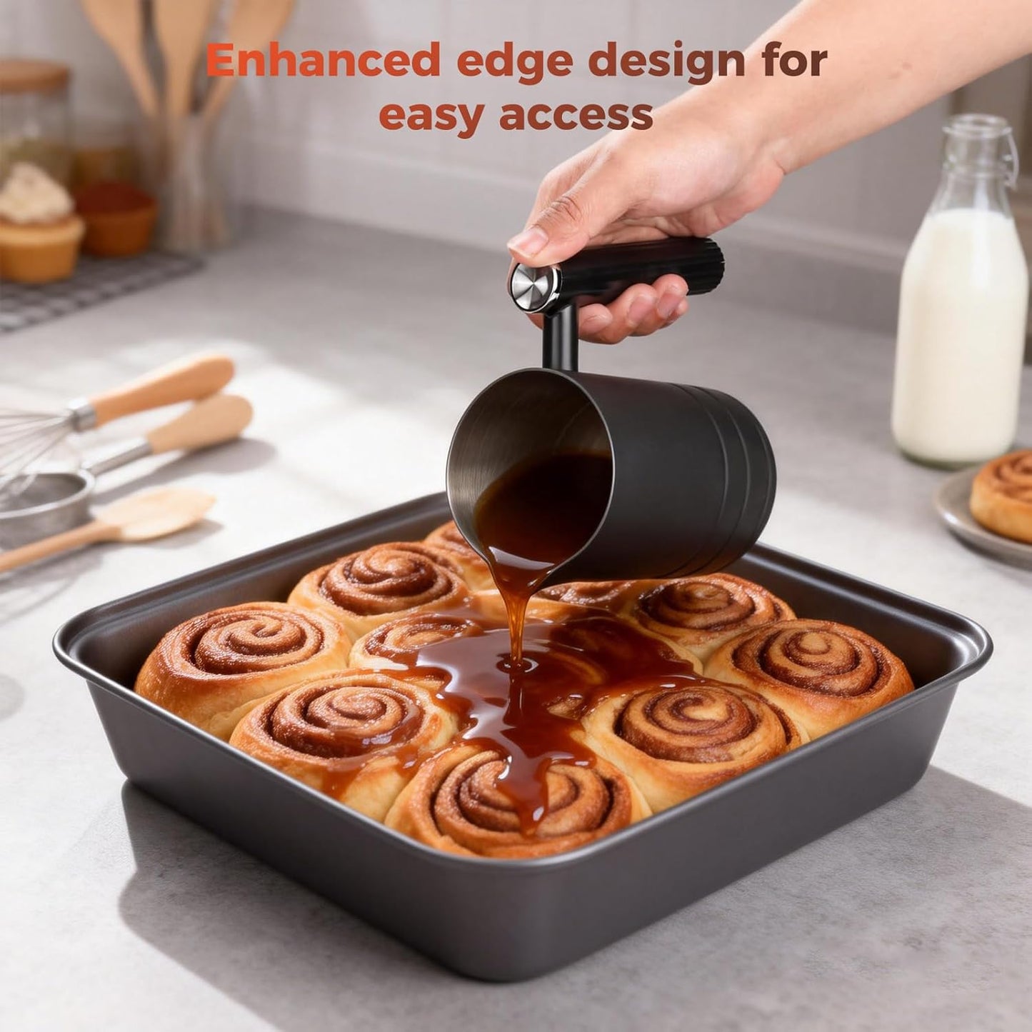 Skiennix 3-Piece Non-Stick Baking Pans Set - Stackable Bakeware with Baking Glove | Carbon Steel, Black