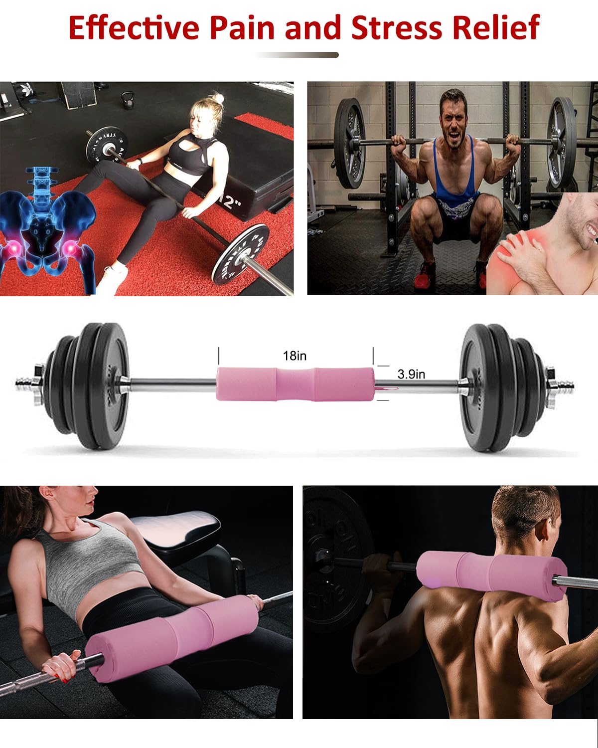 Barbell Squat Pad Nylon Padding AntiSlip- Thick Foam Barbell Pad for Squats Cushion, Lunges&Bar Padding for Hip Thrusts - Standard Weight Bar Pad - Provides Cushion to Neck Shoulders Training
