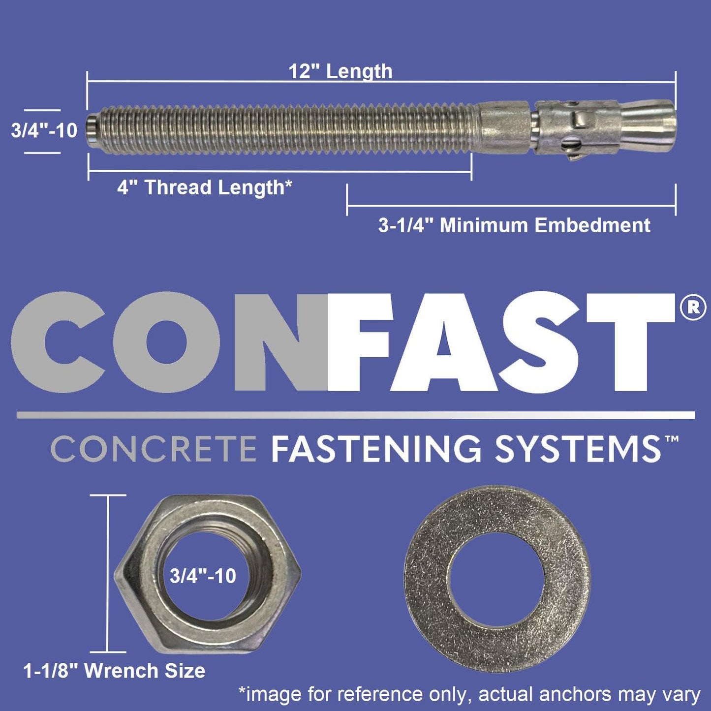 CONFAST 3/4" x 12" Wedge Anchor Zinc Plated (Box of 10)