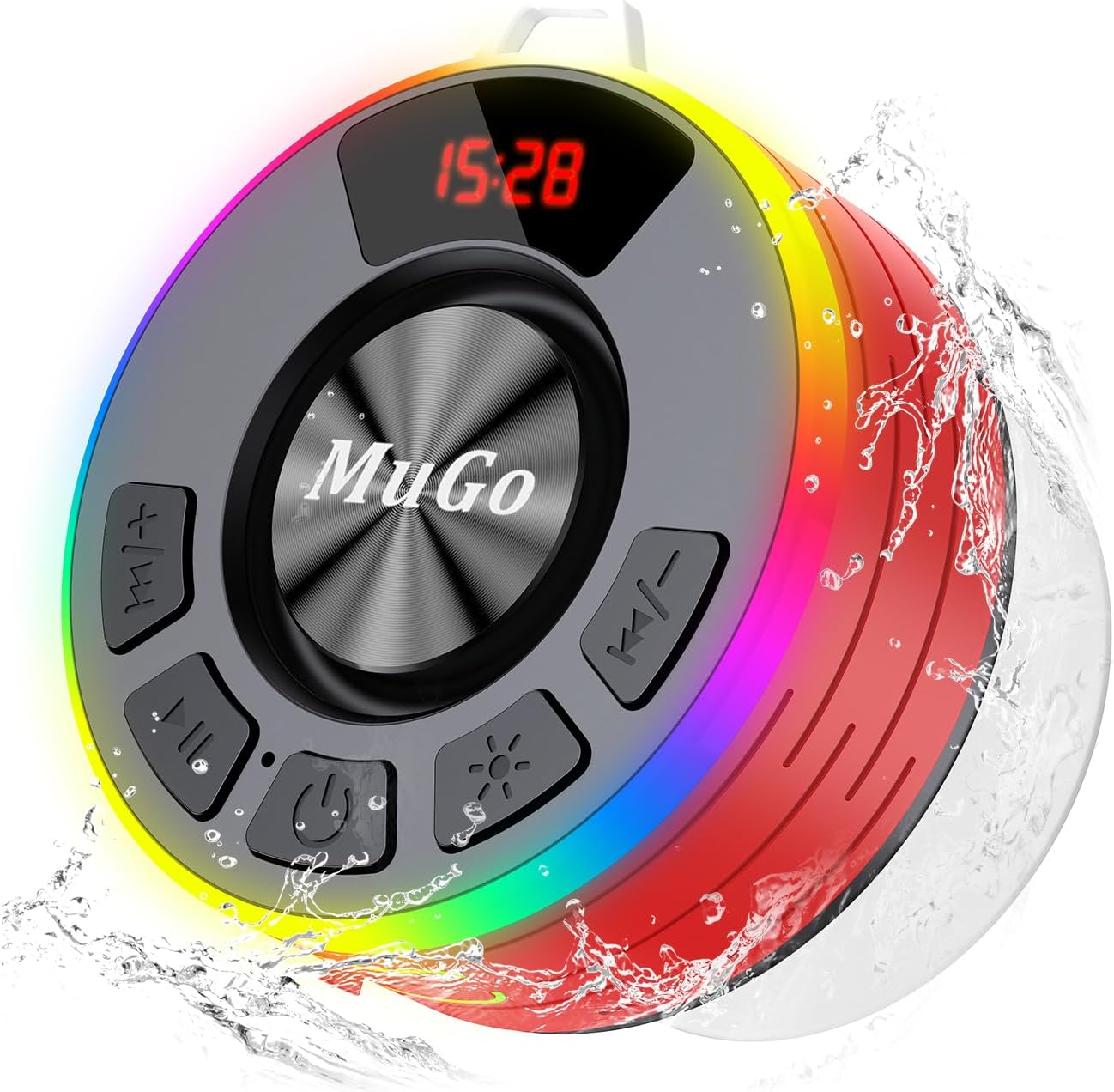MuGo IPX7, 360 5.3 Shower Bluetooth Speaker Waterproof HD Stereo Sound Bathroom Speaker Bluetooth with RGB Lights