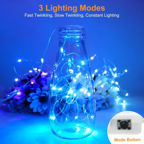 Btfarm 30 Pack Fairy Lights - Battery Operated Twinkle Lights | 7ft Waterproof Mini Silver Wire for Weddings & Decor, Blue