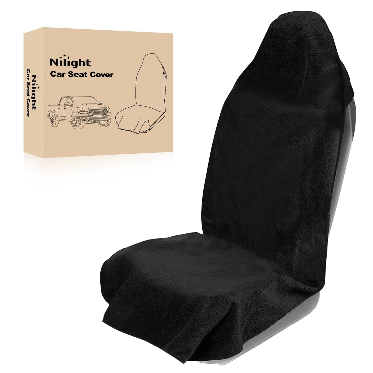 Nilight Car Seat Cover Black Terry Fabric Water and Sweat Absorbent Ideal for Running Gym Workouts Beach Swimming and Hiking Suitable for Cars Truck SUV