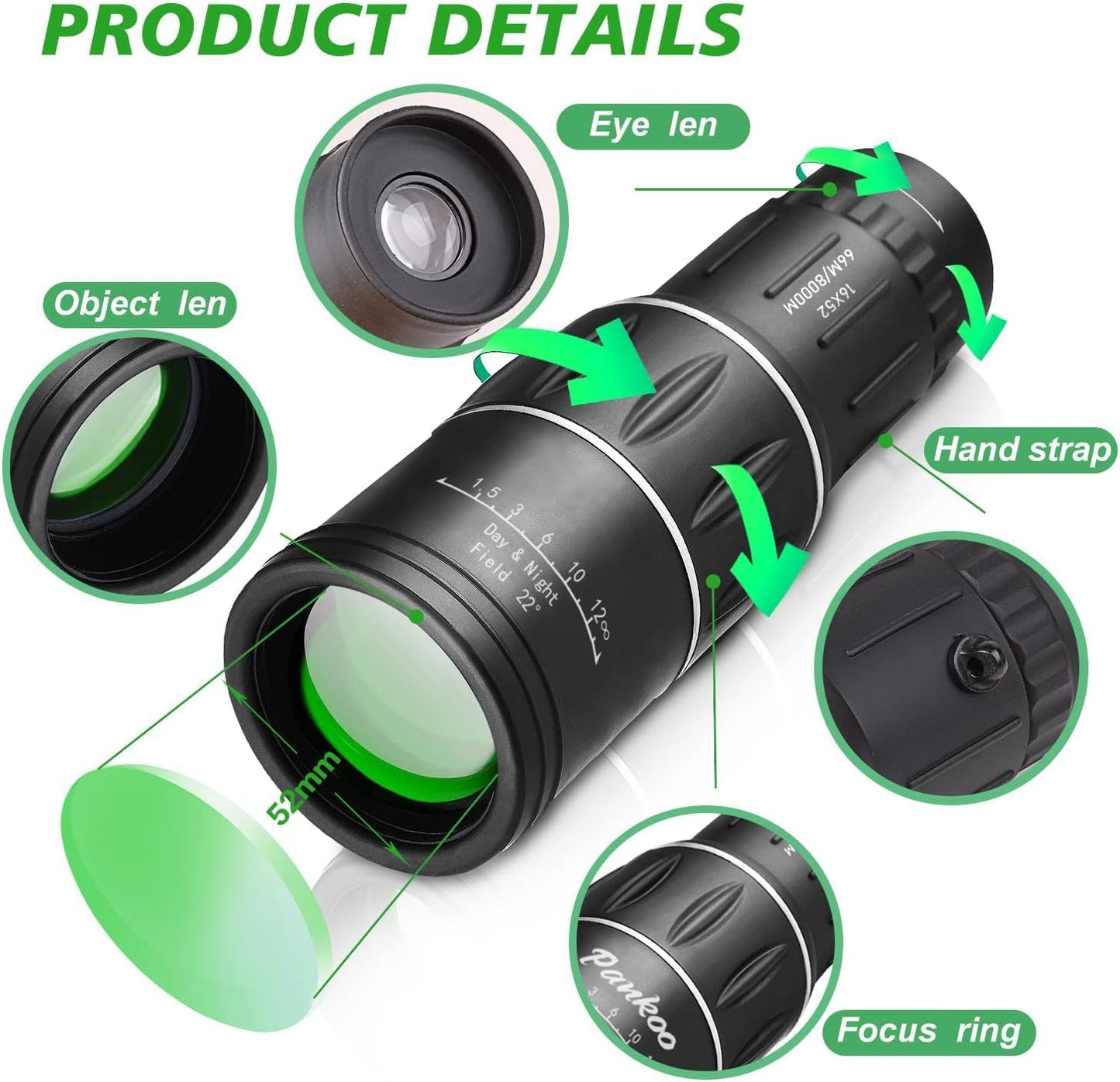 Sihea 16X52 BAK4 Mini Monocular Telescope High Powered for Adults, Birthday Gifts for Men Dad Him Husband Teen Boys