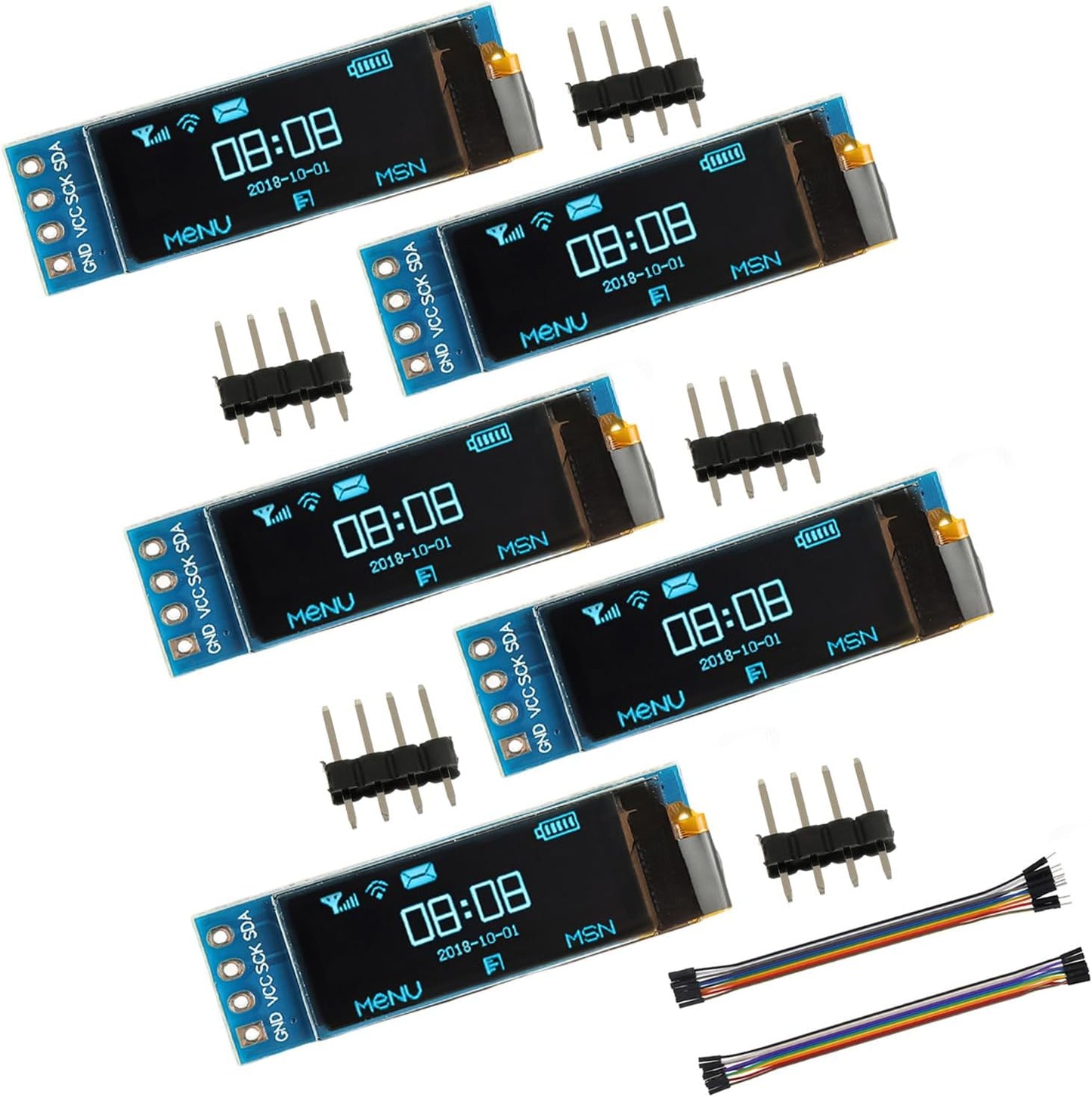 EPLZON 5 Pack 0.91 inch 128x32 OLED IIC Display Module Pixel Mini Self-Luminous Display Screen Board for Arduino
