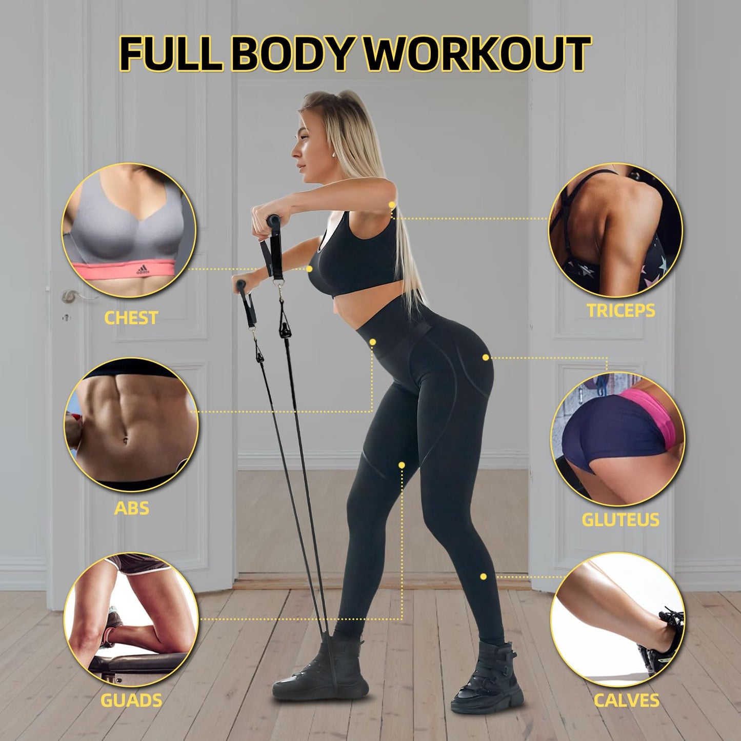 KANGFITER Door Anchor Strap and Resistance Bands for Working Out with Handles, Strength Training Equipment Exercise Bands for Full Body Workout, Non-Slip Multi Point Attachment for Home Gym Fitness