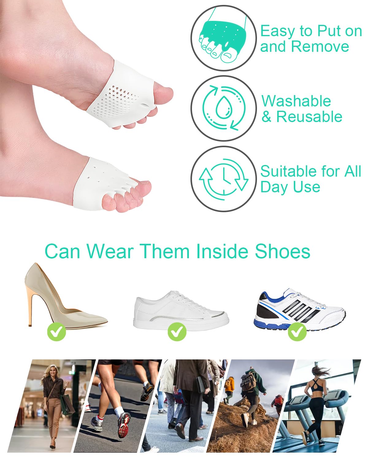 PGRODE 3 Pairs Metatarsal Pads Toe Spacers Separators for Bunion Correction, Soft and Breathable Foot Cushion Hammertoe Corrector for Women Men Feet Relief